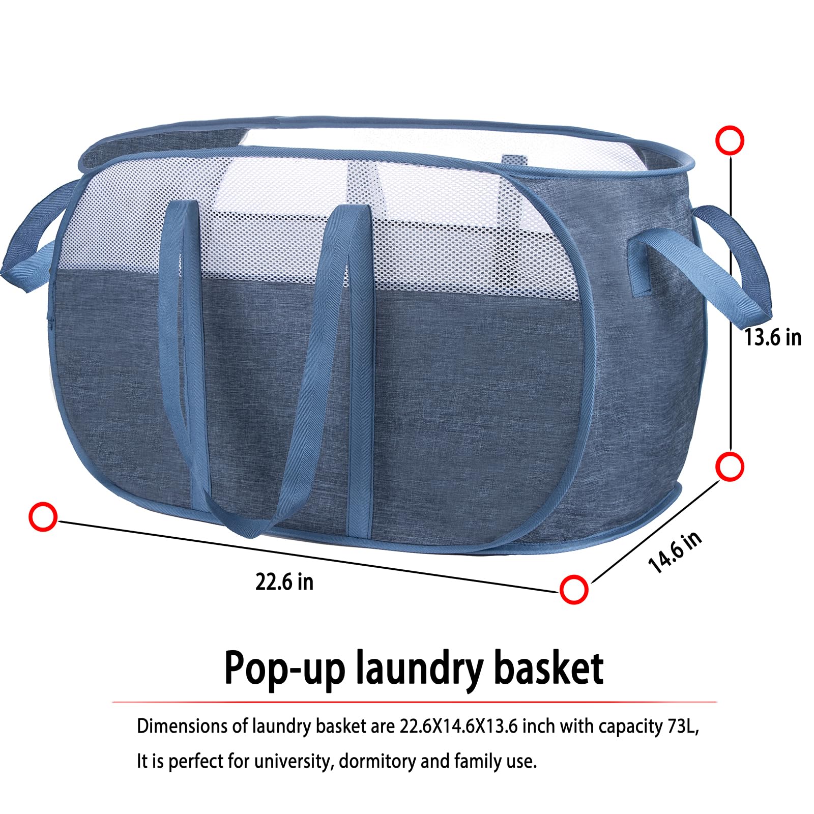 Pop-Up Laundry Basket,With Durable Handles Collapsible Mesh Laundry Hamper,Easy To Open And Fold,Premium Cationic Fabric (Cation