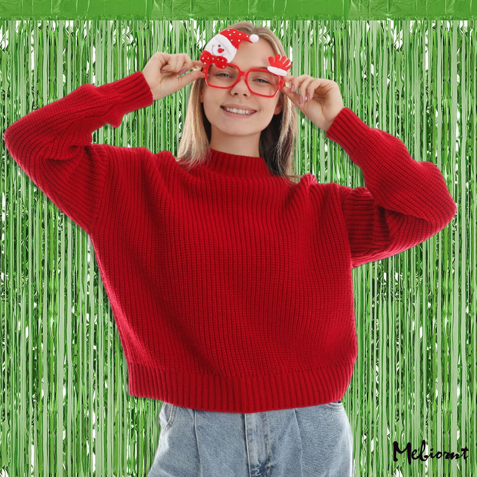 4 Pack Light Green Fringe Curtain Backdrop  3.2Ft x 9.8Ft Metallic Tinsel Foil Fringe Streamers Curtains Background for Photo Booth Birthday Wedding Baby Shower Party Thanksgiving Christmas Decoration