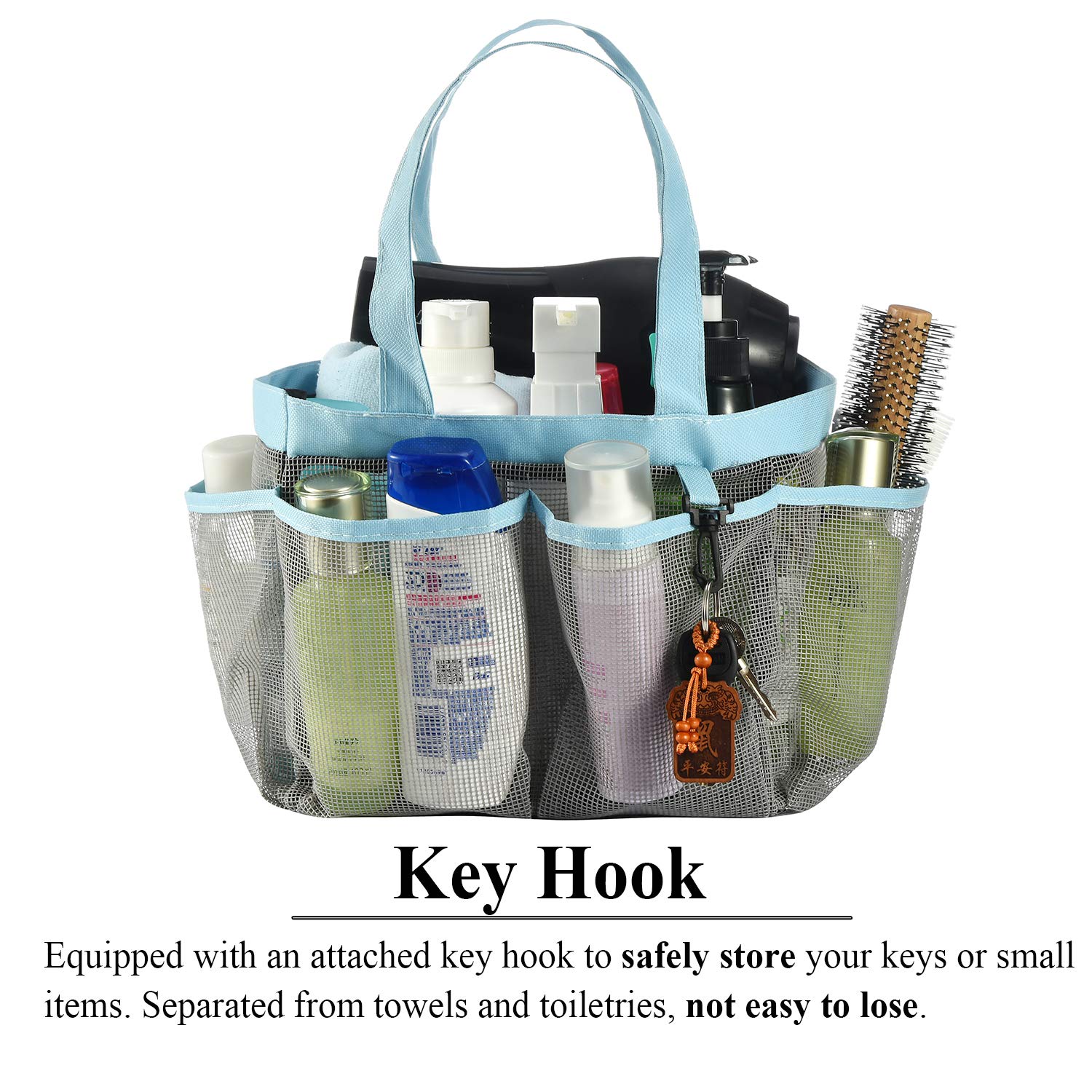 Haundry Mesh Shower Caddy Tote  Large College Dorm Bathroom Caddy Organizer with Key Hook and 2 Oxford Handles  8 Basket Pockets for Camp Gym