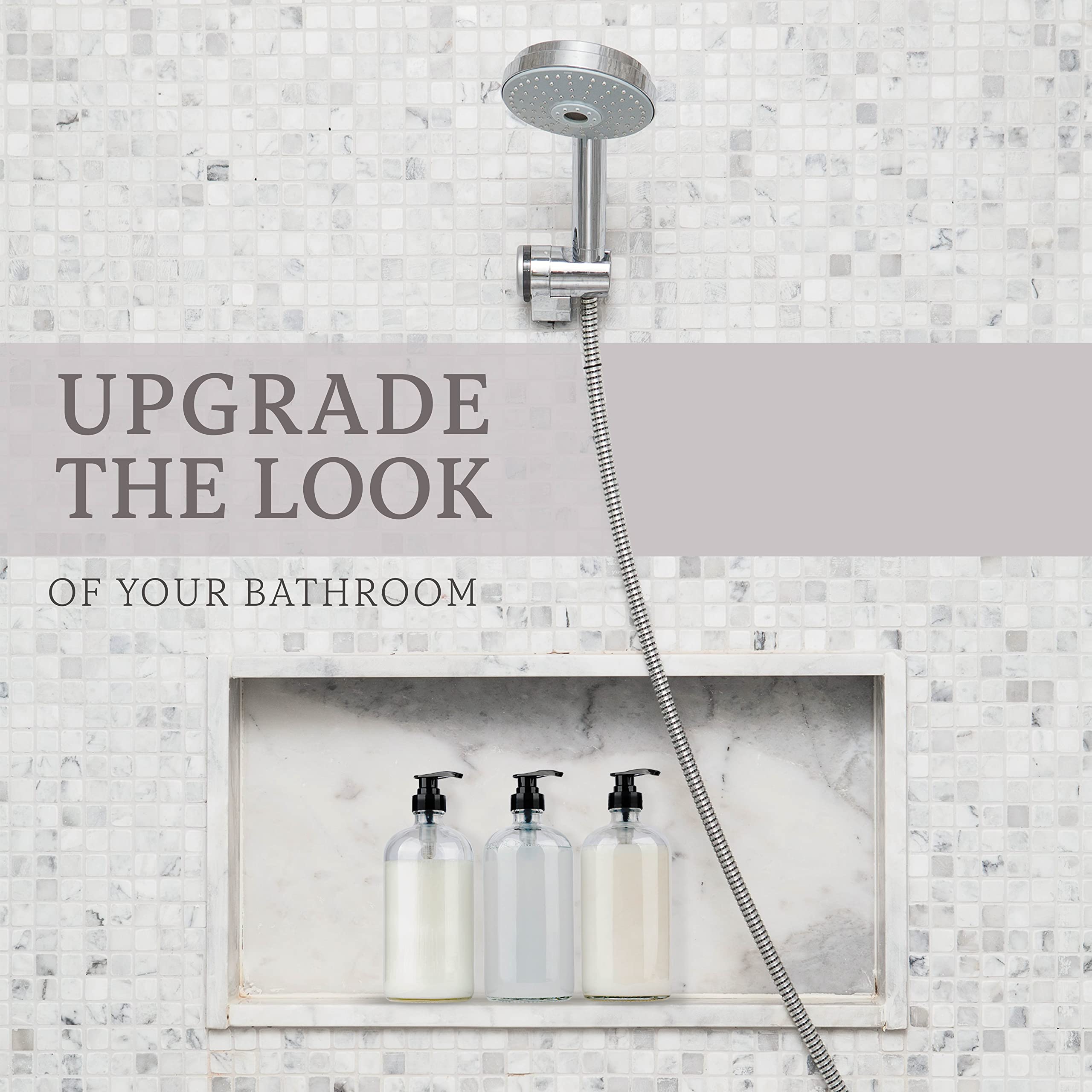 Kitchentoolz Large Glass Reusable Shampoo Bottle - 32 Ounce Pump Dispenser