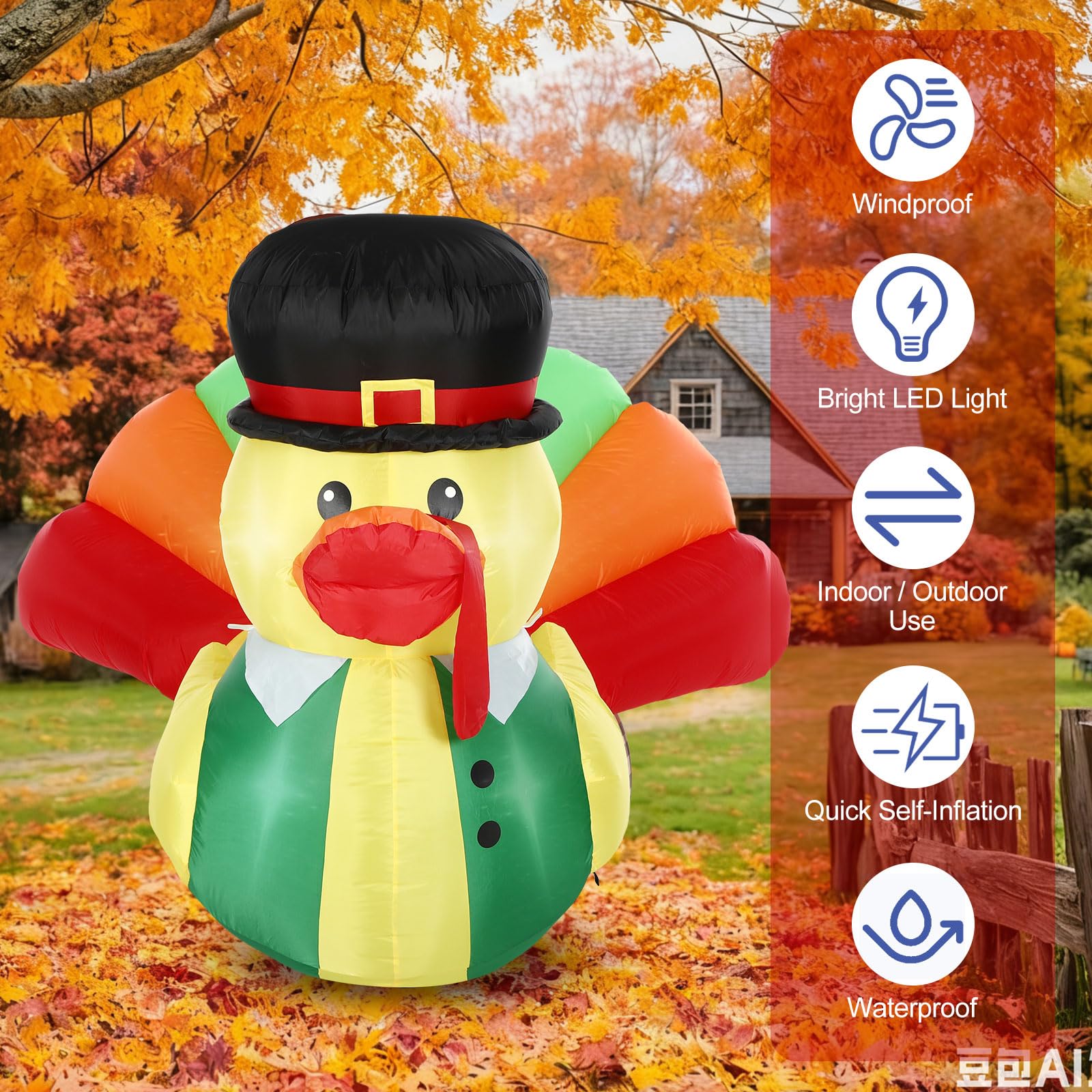 Leyndo 5FT Thanksgiving Inflatables Turkey Duck Fall Decoration Outdoor Inflatables Duck with Build-in LEDs Lights Blow Up Large