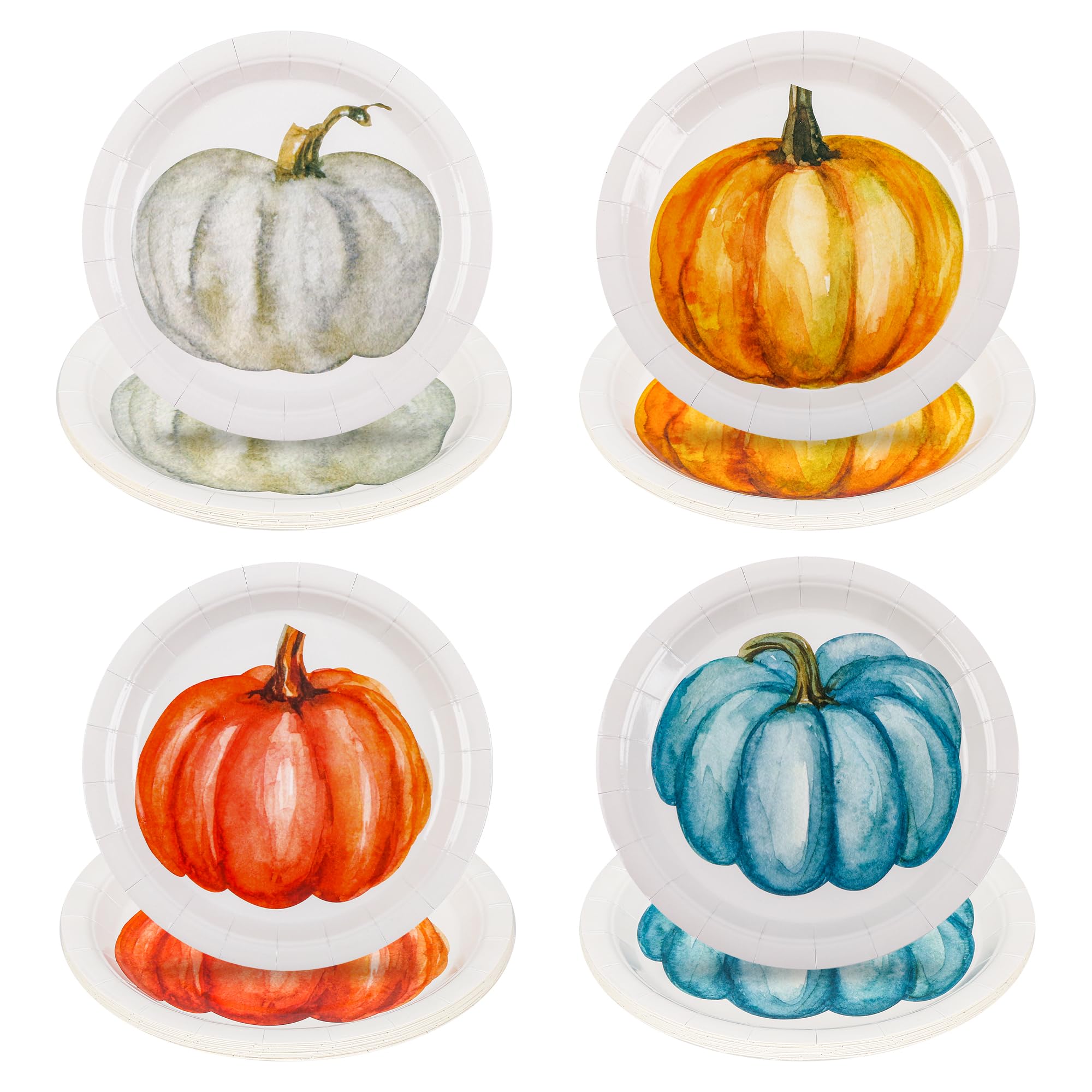 Elyxio 48Pcs Pumpkin Paper Plates Orange Blue Pumpkins Party Plates Fall Disposable 7 Dessert Plate for Autumn Thanksgiving Harv