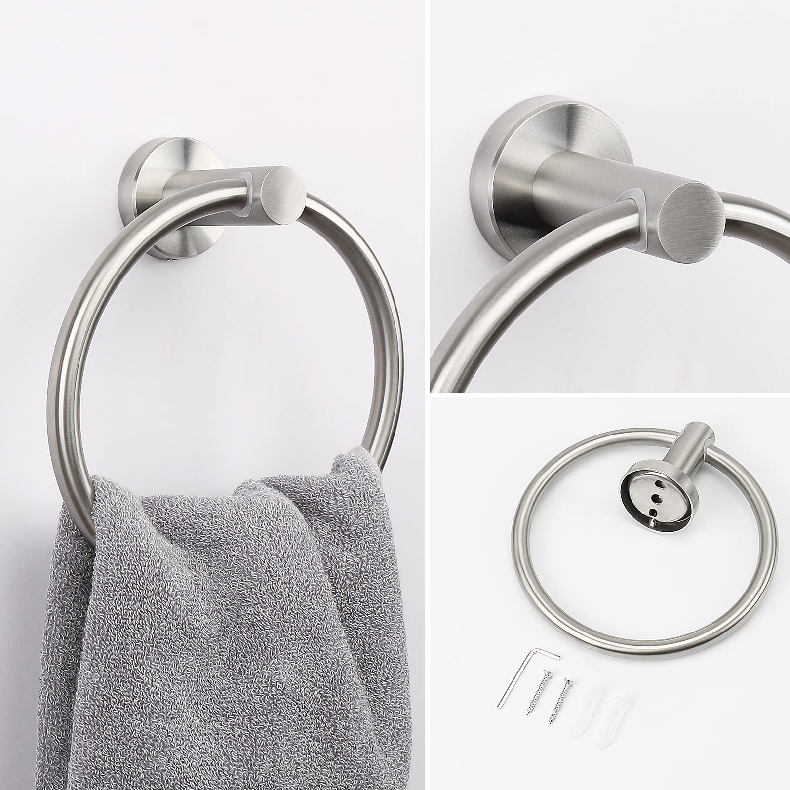 NearMoon 2 Pieces Bathroom Hardware Accessories  Towel Ring and Toilet Paper Holder- Stainless Steel Bathroom Towel Hanger and Hand Towel Holder  Wall Mounted (Brushed Nickel)