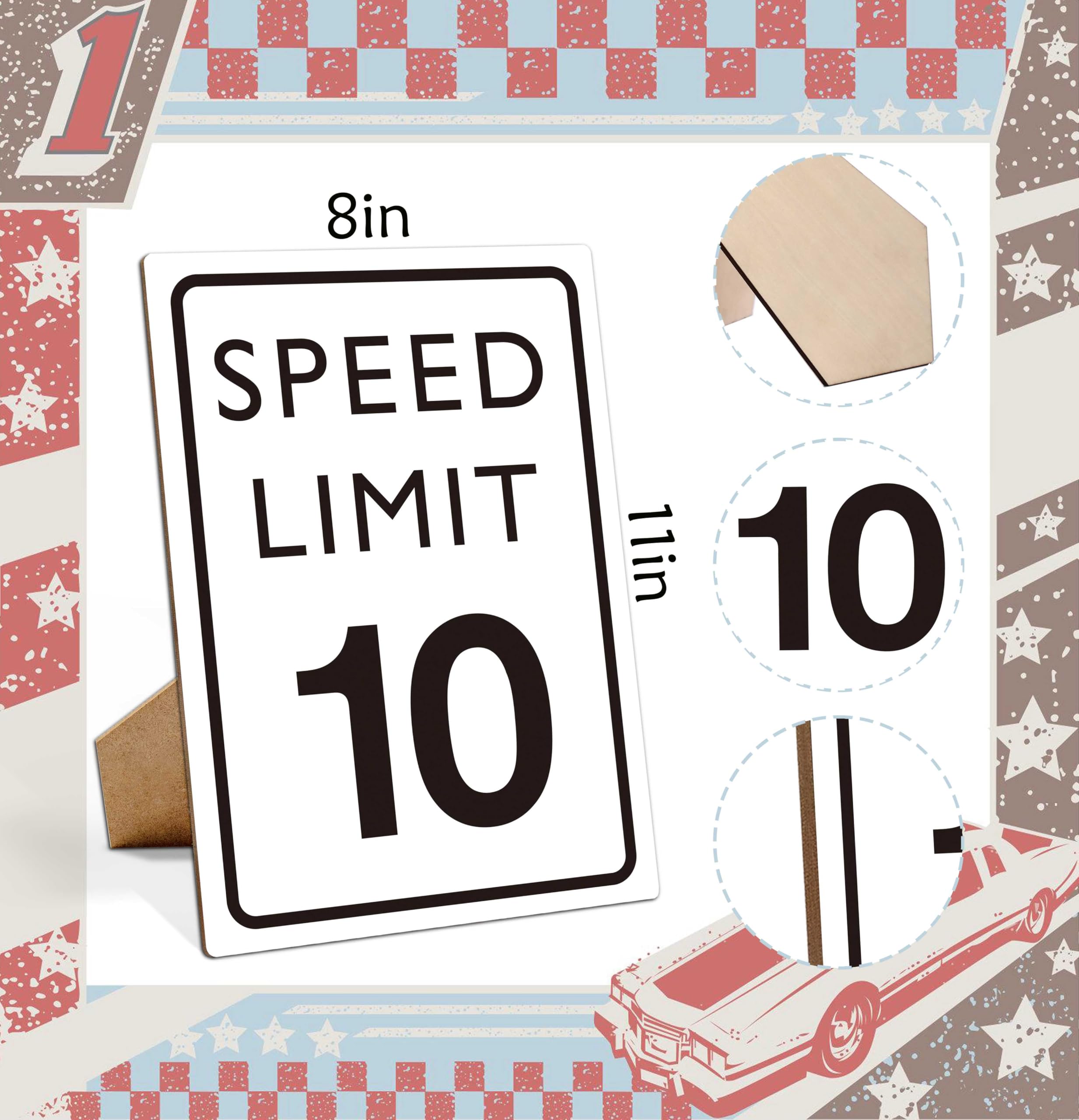 Muruseni Race Car Birthday Decor, Speed Limit Sign, Fast Ten, Race Car Birthday Party Decorations, 8  11 Wooden Play Sign with S