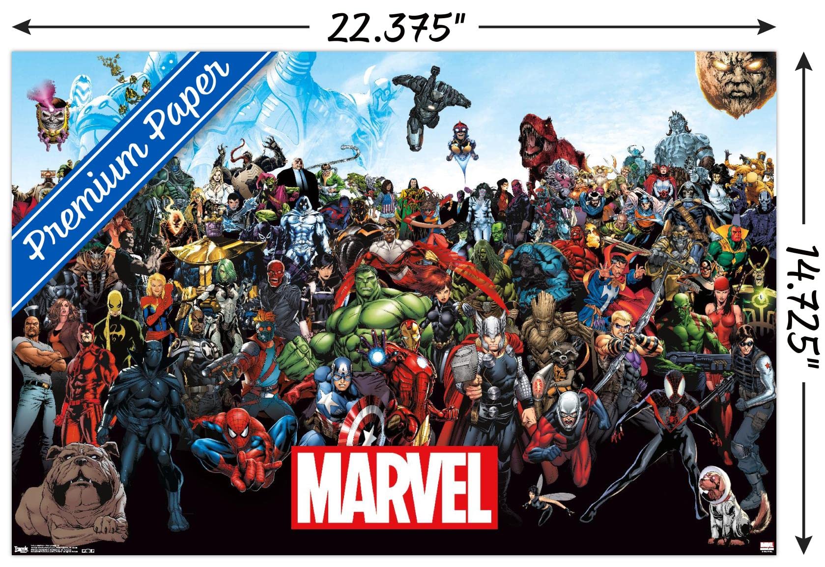 Trends International Marvel Comics - The Marvel Lineup Wall Poster, 14.72'' X 22.37'', Premium Poster & Mount Bundle