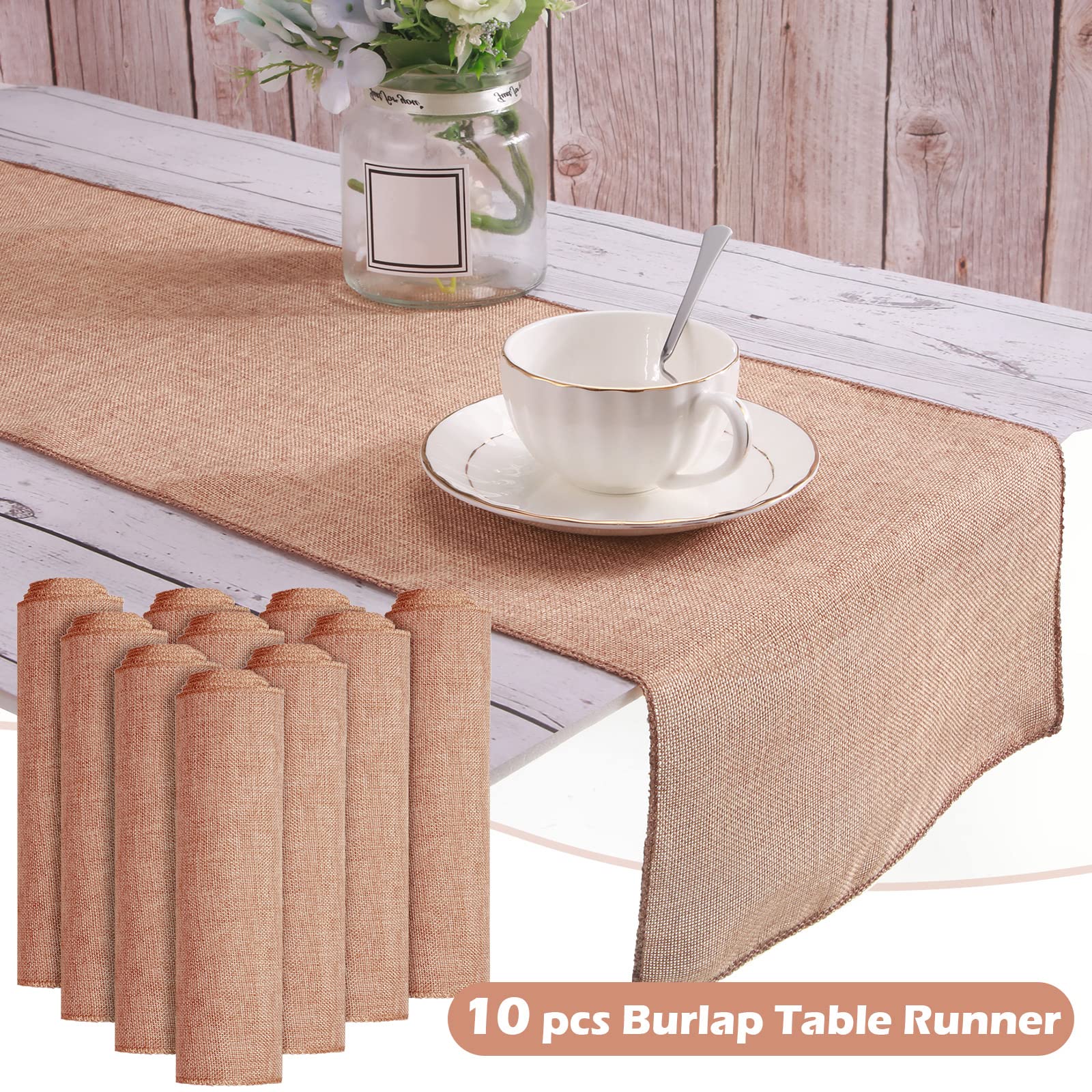 10 Pcs Burlap Table Runner 12 X 71 Inch Farmhouse Jute Burlap Placemats No Fray Long Burlap Tablerunner With Finished Edges Burl