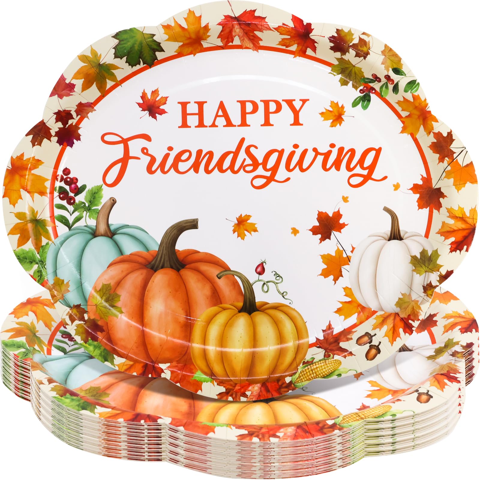 ceiba tree Friendsgiving Oval Paper Plates 30Pcs Pumpkin Thanksgiving Dinner Plates Disposable Dinnerware Party Supplies Fall Au