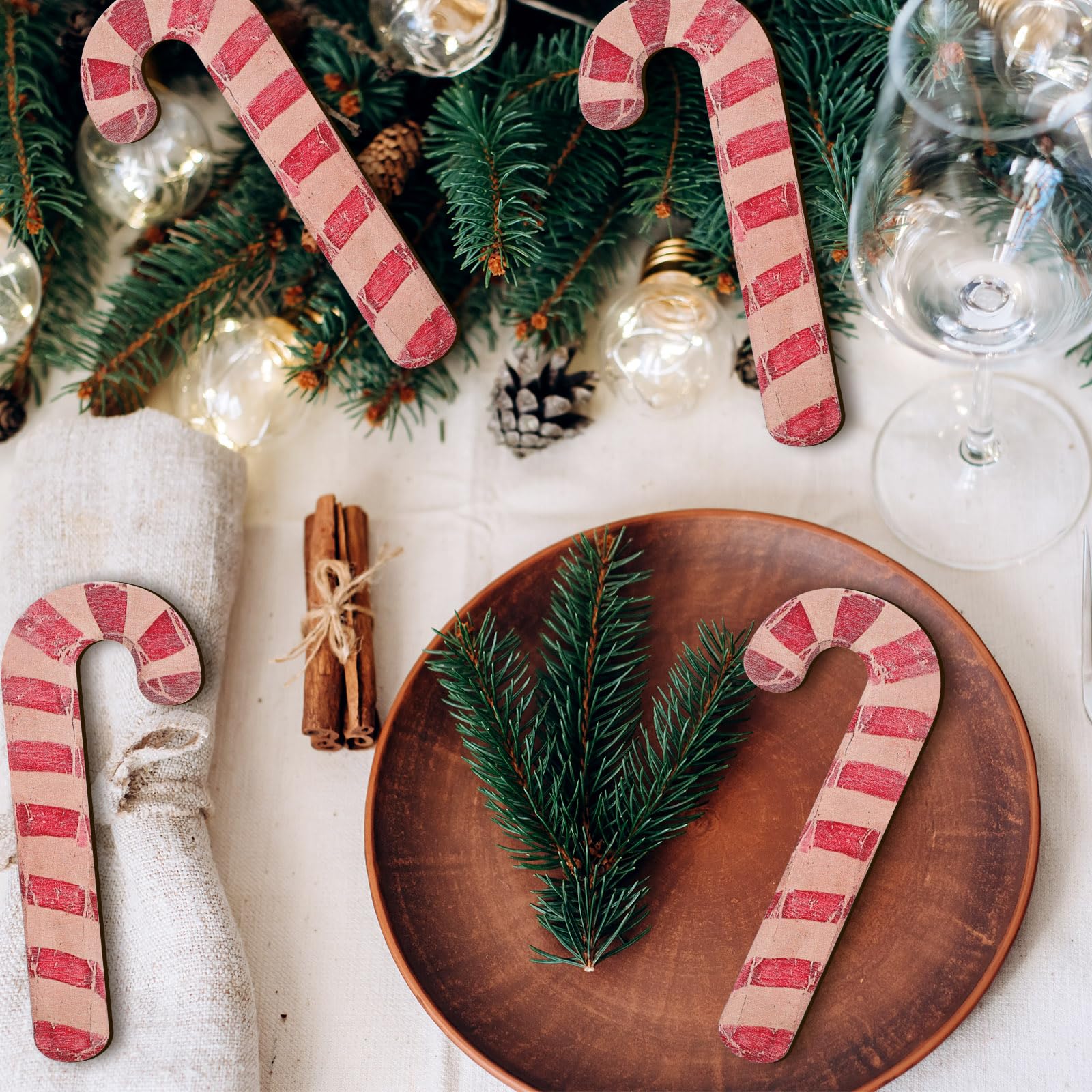 Gemscream 12 Pcs 6 Inch Rustic Christmas Candy Cane Farmhouse Christmas Candy Cane Vintage Red and White Striped Xmas Tree Ornam