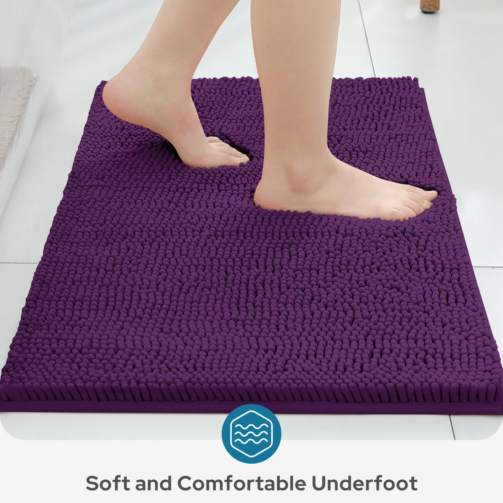 Bysure Deep Purple Bathroom Rugs Sets 3 Piece Non Slip Extra Absorbent Plush Chenille Soft Washable Bath Mats