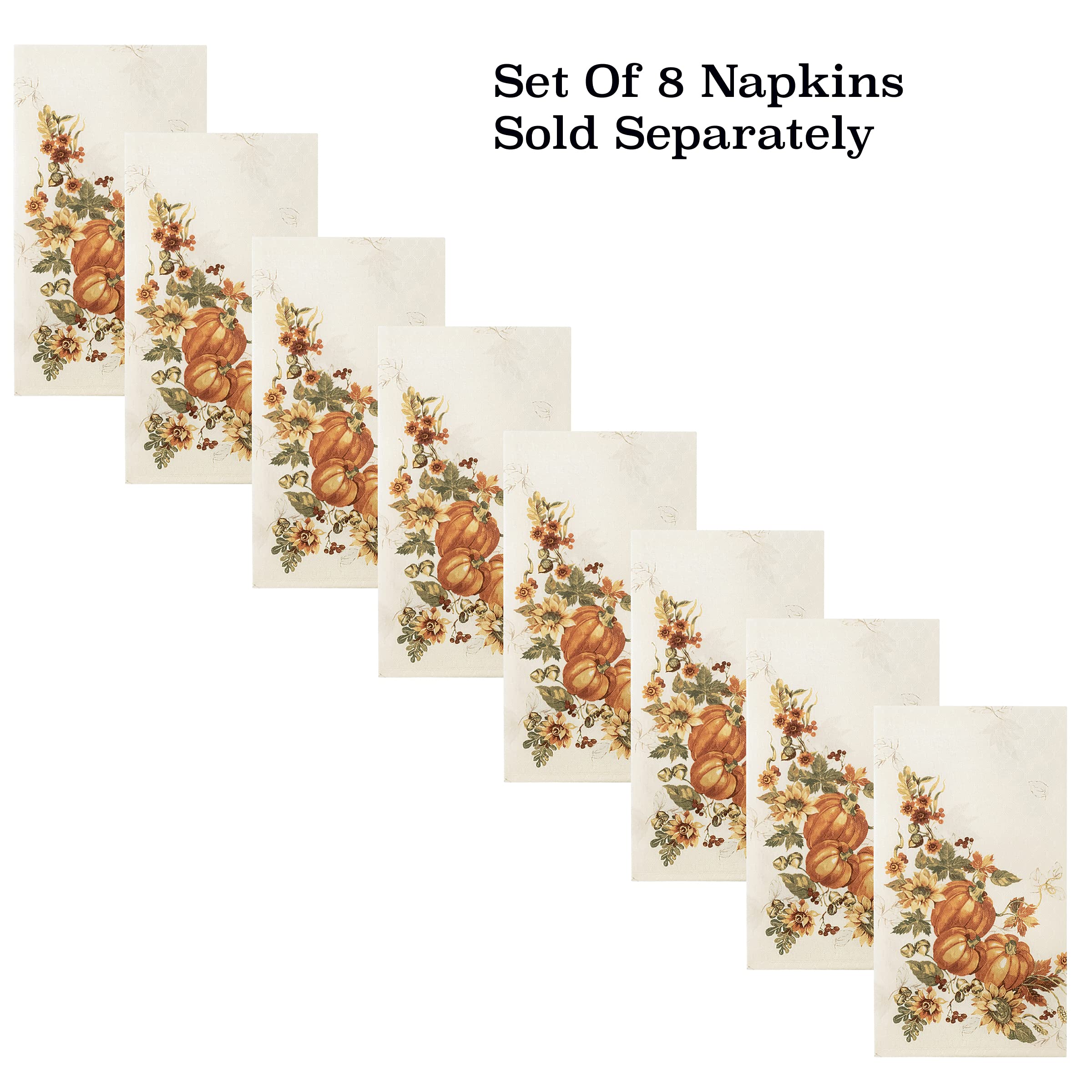 Lintex Stockbridge Pumpkin Harvest Bordered Thanksgiving Fabrictable Runner, Autumn Fall Leaf, Sunflower And Acorn Border Print