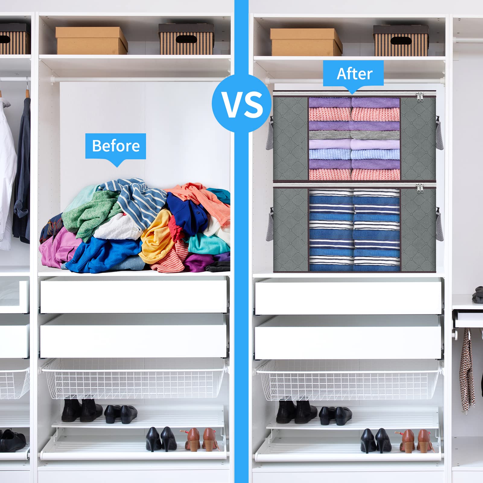 Clothes Storage Bags Foldable Blanket Storage Bins for Closet Organizers Storage Containers with Durable Handles Thick Fabric fo