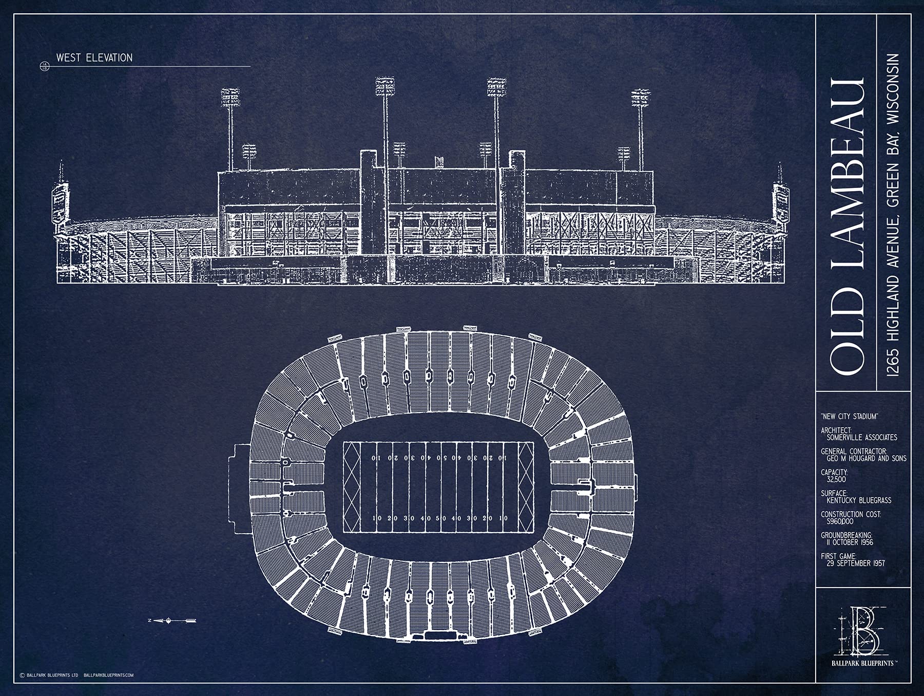 Lambeau Field Blueprint Style Print