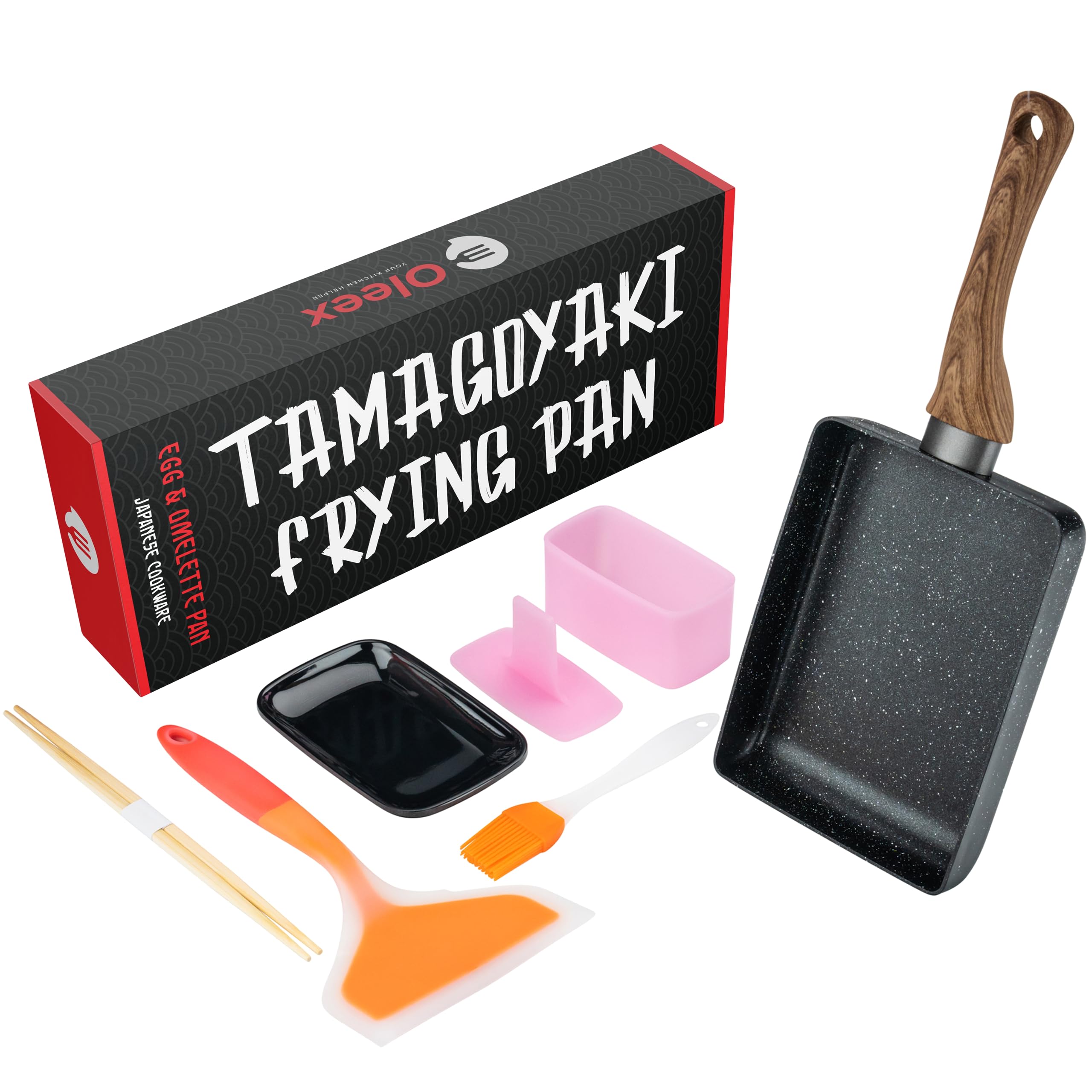 Oleex Tamagoyaki Pan Set - Japanese Omelette Pan With Kitchen Cooking Tools Like Musubi Mold, Spatula & Other Omelet Accessories