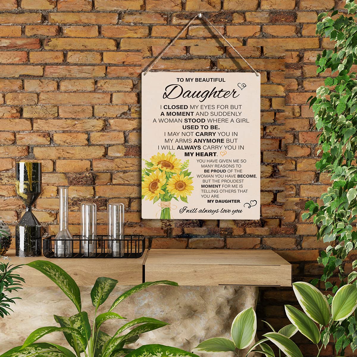 Inspirational Sunflower Art Wooden Hanging Sign for Daughter - 8 x 10 Inches - Perfect for Home, Bedroom, Christmas, Birthday, W
