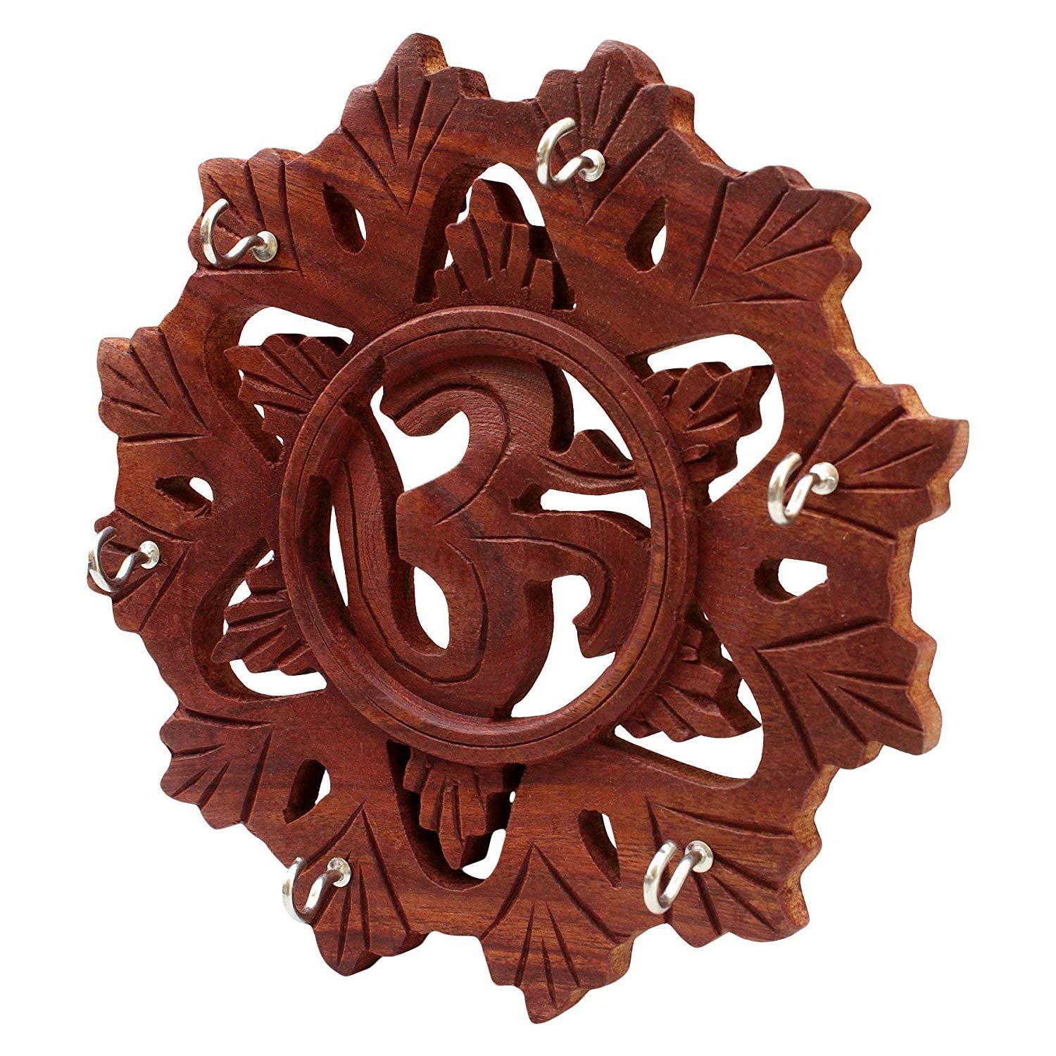 ZYNTIX Wooden Handmade Wall Hanging Key Holder Om Design 6 X 6 Inch | Wooden Wall Handing Key Holder | Key Ring Hanger for Home 