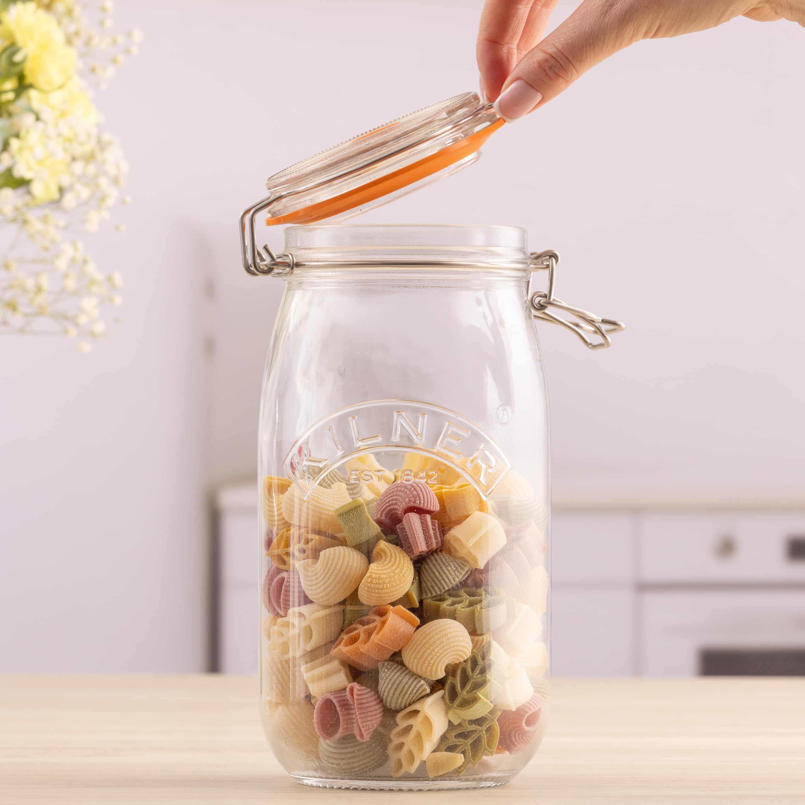 Kilner Round Clip Top Jar, Large Glass Canister With Airtight Seal For Home Canning, Preserving, And Storing, 51-Fluid Ounces, 1