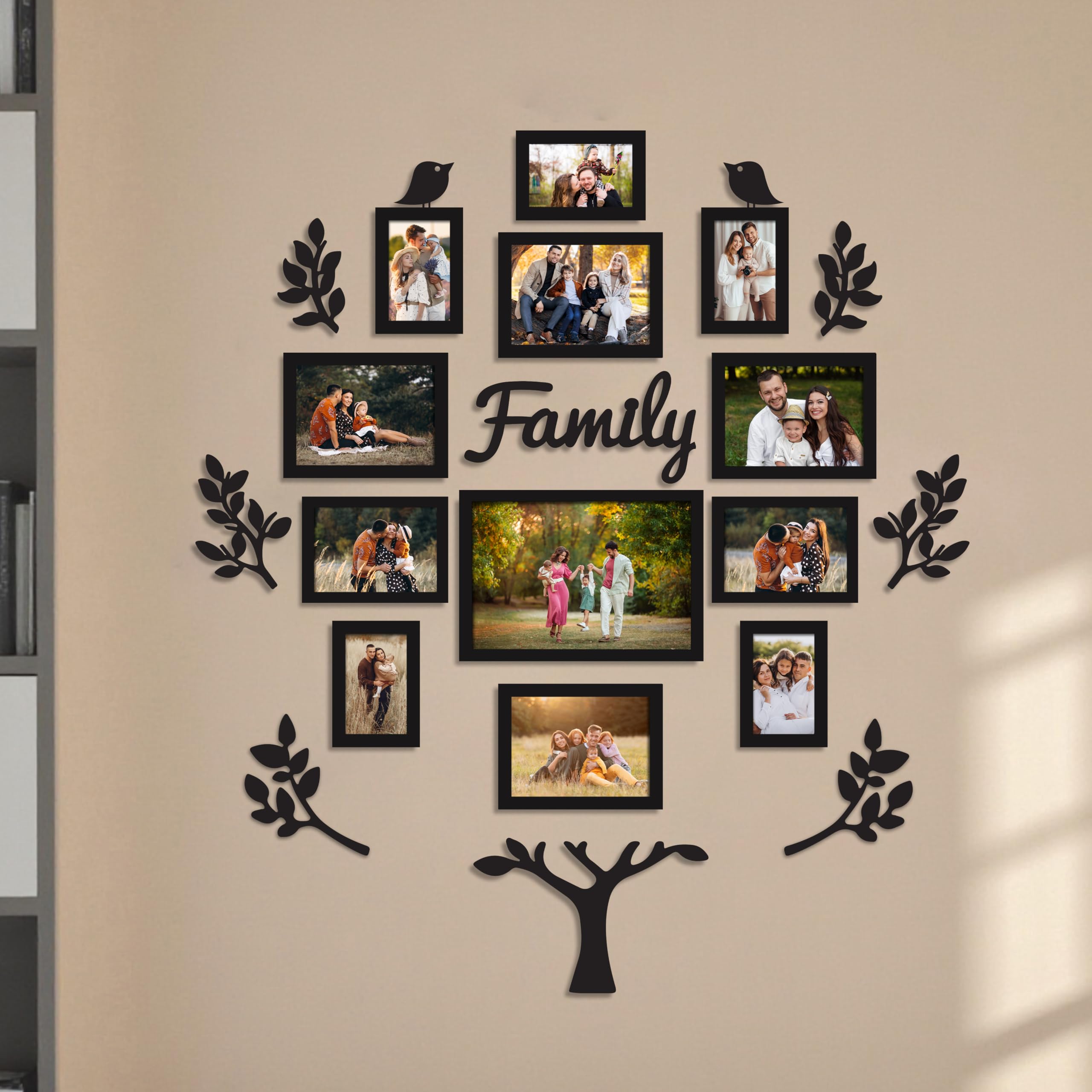 Art Street Family Tree Wall Photo Frame Set Pack Of 12 With 10 Mdf Cutouts For Home Decoration | Wall Photo Frame Collage For Li
