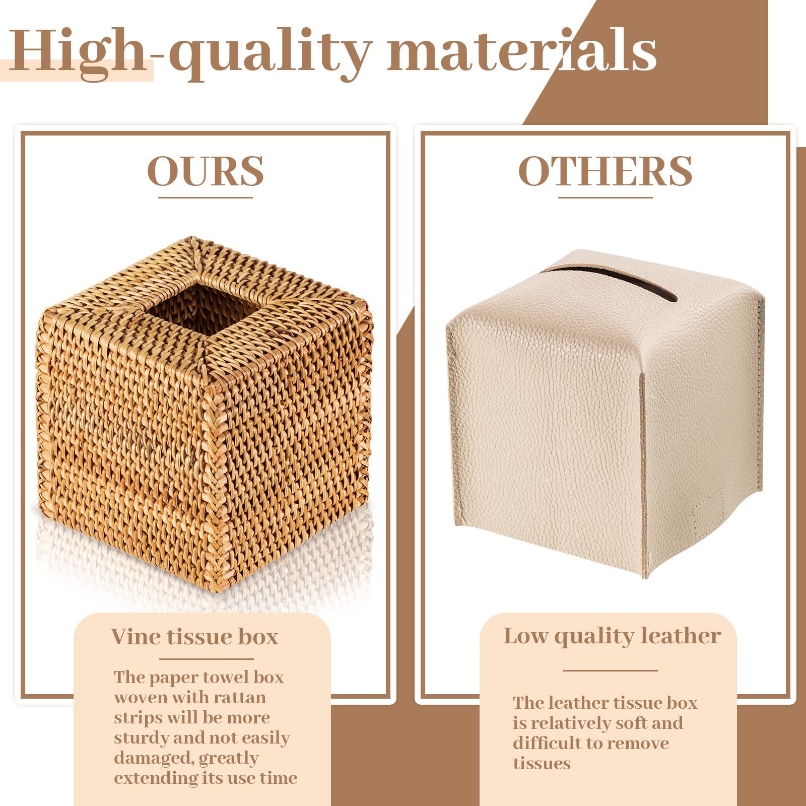 Kigley 2 Pcs Square Rattan Tissue Box Cover Boho Wicker Tissue Cube Box Cover Decorative Natural Wicker Hand Woven Napkin Box Ho