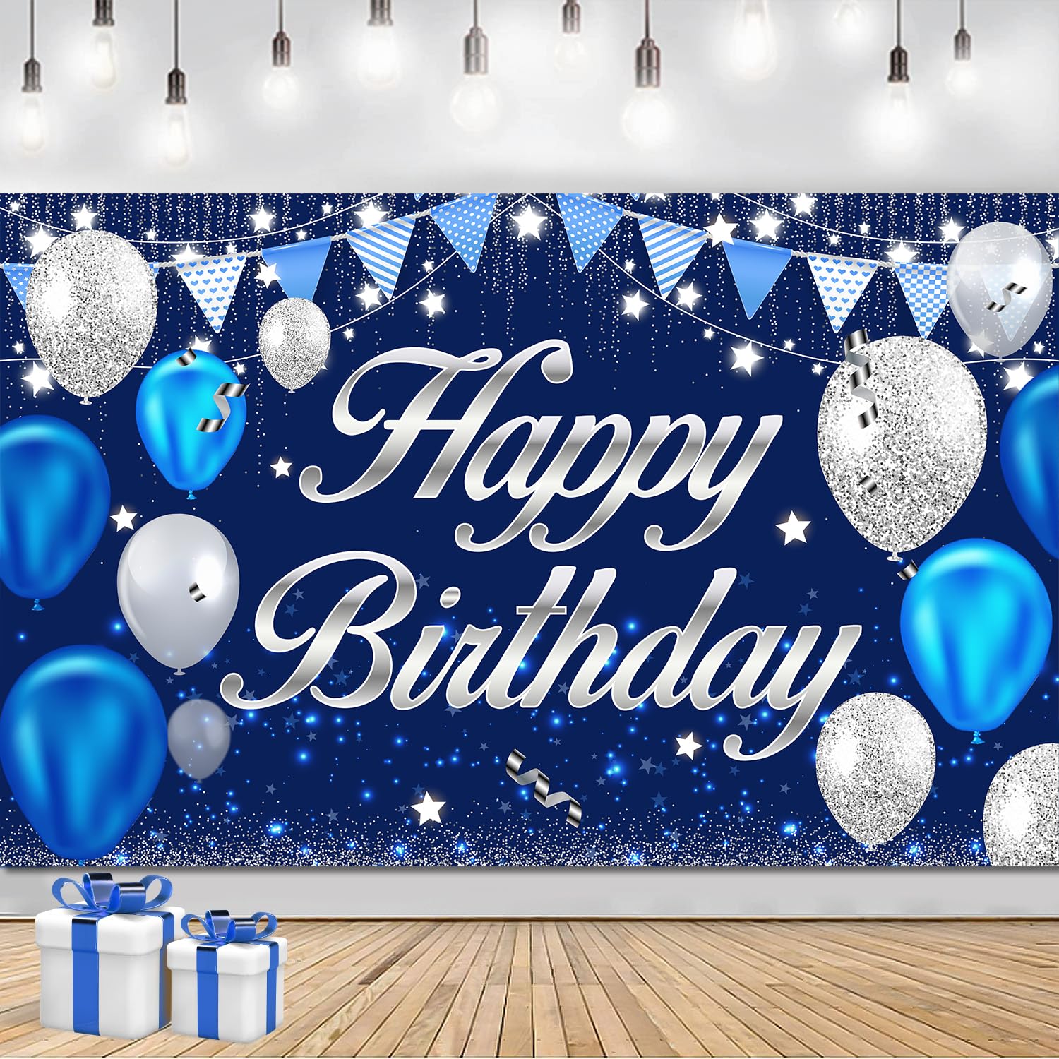 Mdcgfod Happy Birthday Banner - Birthday Decorations For Men Women Boys Girls Blue Sliver Birthday Party Banners Welcome Happy B