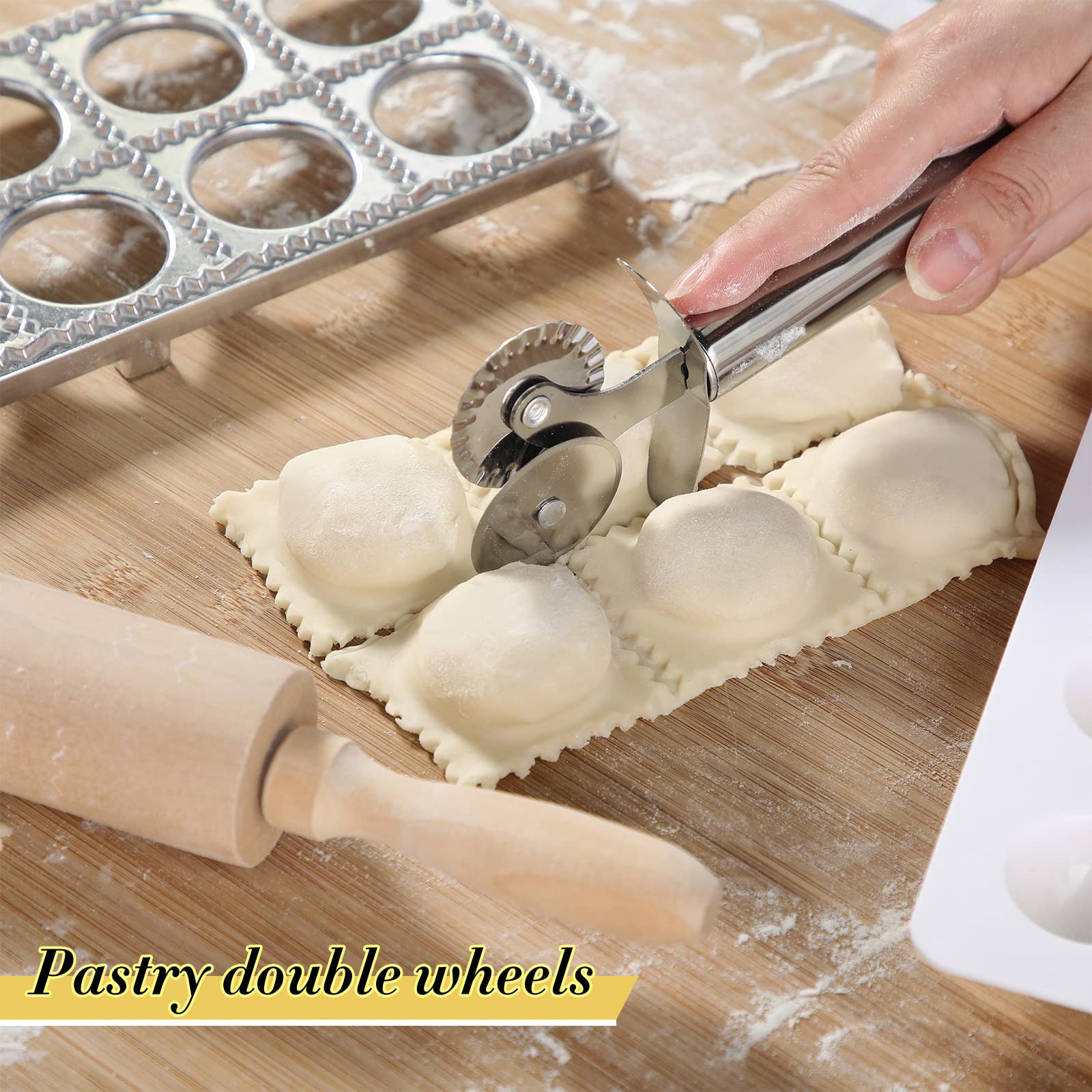 Ravioli Mold Extra Large 37 10 Holes Italian Pelmeni Maker Mold Round Russian Dumplings Making Kit With Wooden Rolling Pin And D