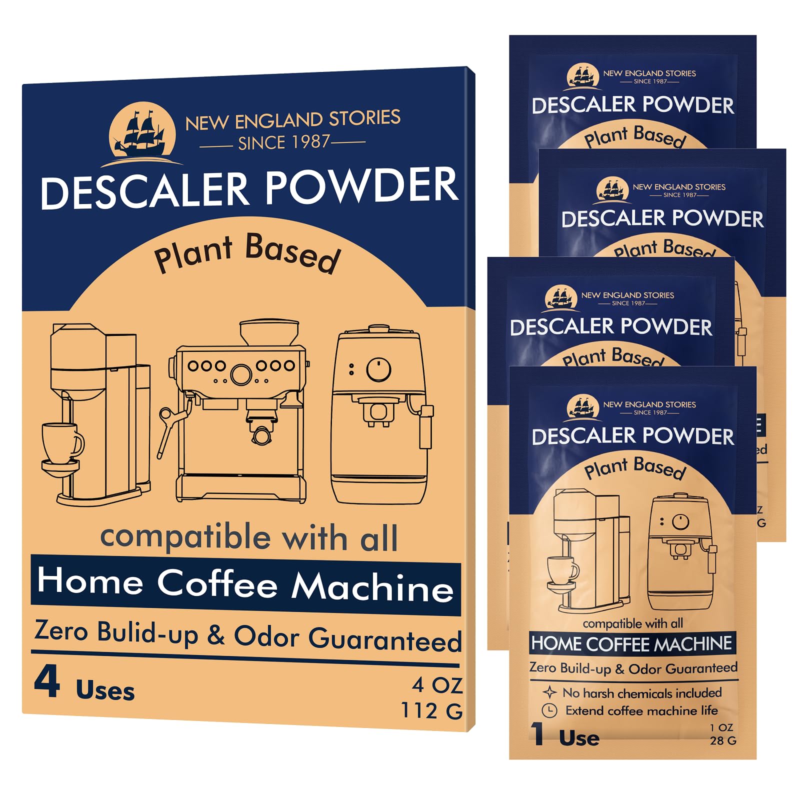 Descaling Powder Solution (4 Uses) Removes Scale And Build-Up, Automatic Coffee Pots & Makers & Espresso Machines Descaler, Comp