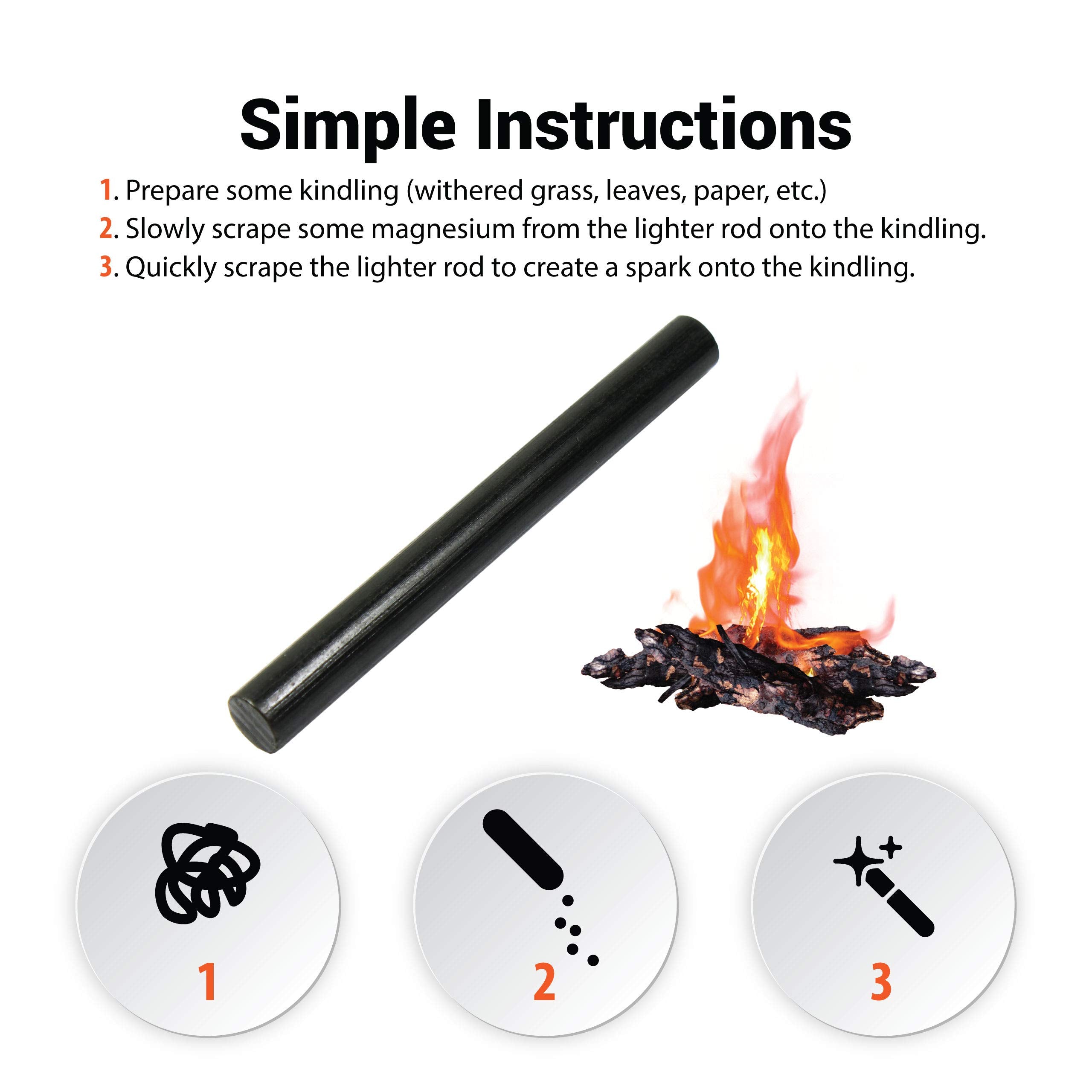 West Lake Tactical Set of Two 1/2'' x 5'' DIY Ferrocerium (Ferro) Rods Flint Fire Starter Magnesium Tool Kit AKA Firesteel