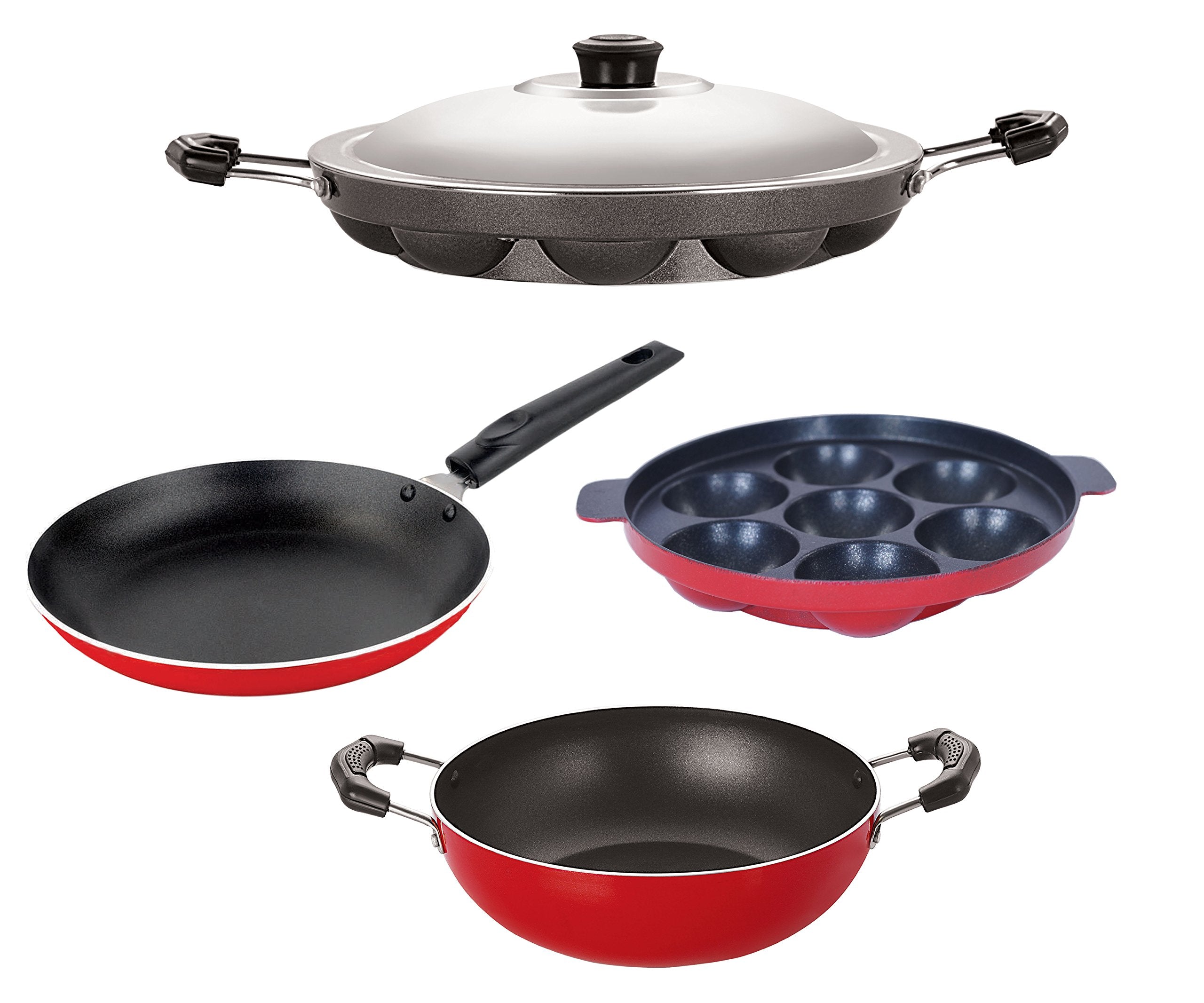Nirlon Heat Resistance NonStick Cookware Combo Set With Bakelite Handle For Superior Grip, Kd10_Tp_Ap(7)_Ap(12)