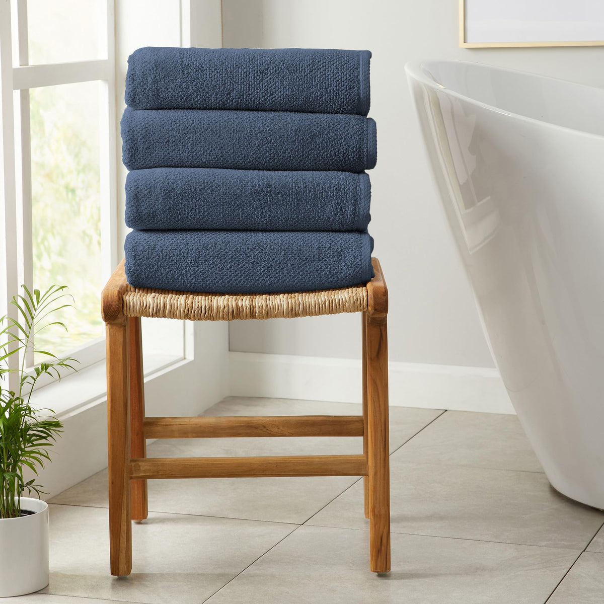 Great Bay Home Navy Bath Towels - 100% Cotton 4 Pack 52X30 Bath Towel Set - Absorbent, Quick-Drying, Durable Towels For Bathroom