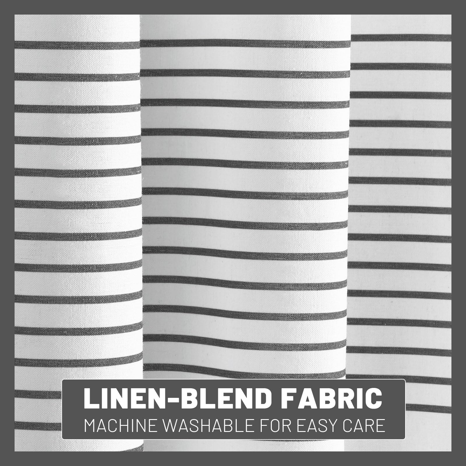 Awellife No Hook Shower Curtain With Snap In Liner Set Cotton And Linen Blend Shower Curtain For Bathroom Boho Dark Grey Striped