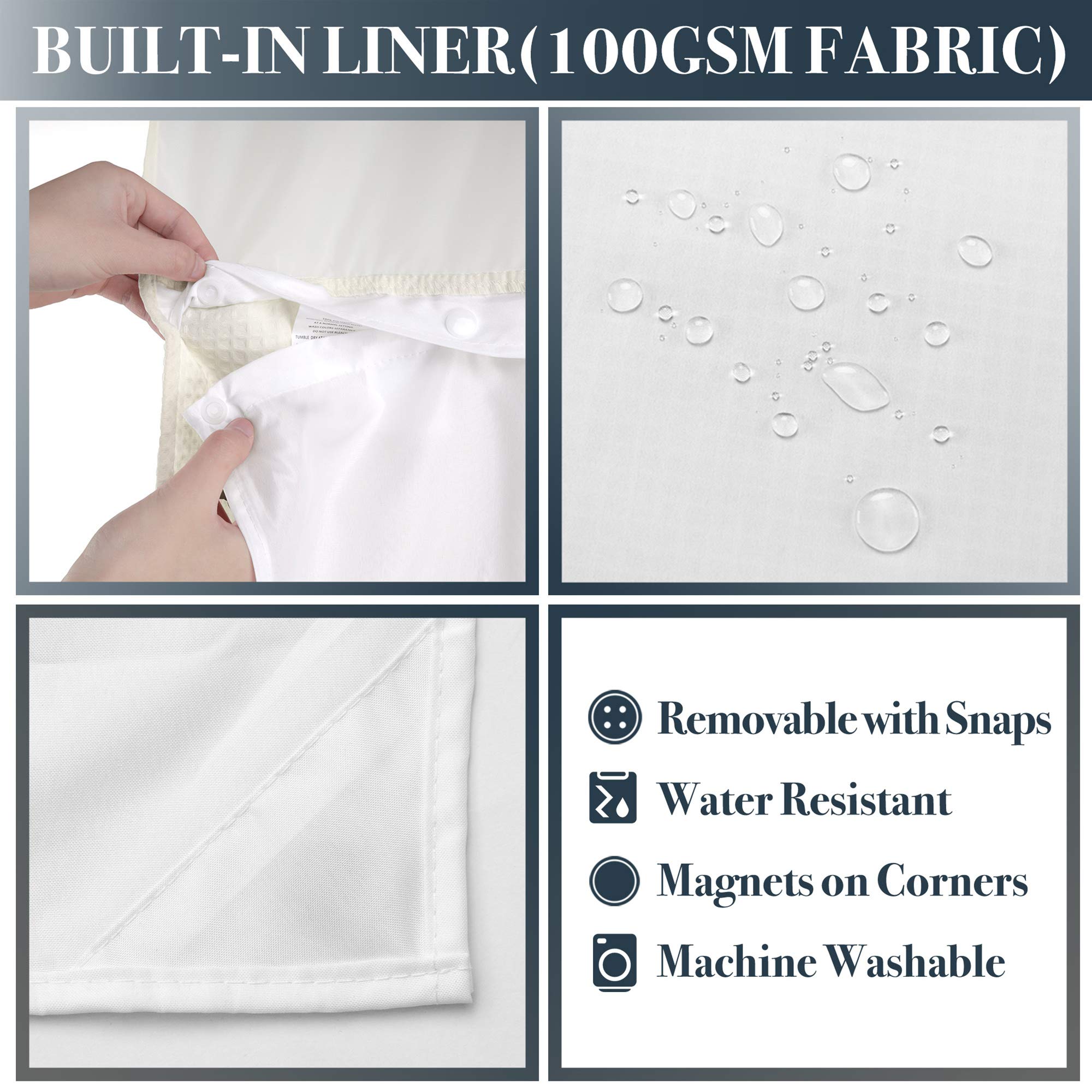 N&Y HOME Waffle Weave Shower Curtain with Snap-in Fabric Liner & Hooks Set - Hotel Style Cream Shower Curtain for Bathroom  Water-Repellent & Washable  Mesh Top Window - 71x72  Cream