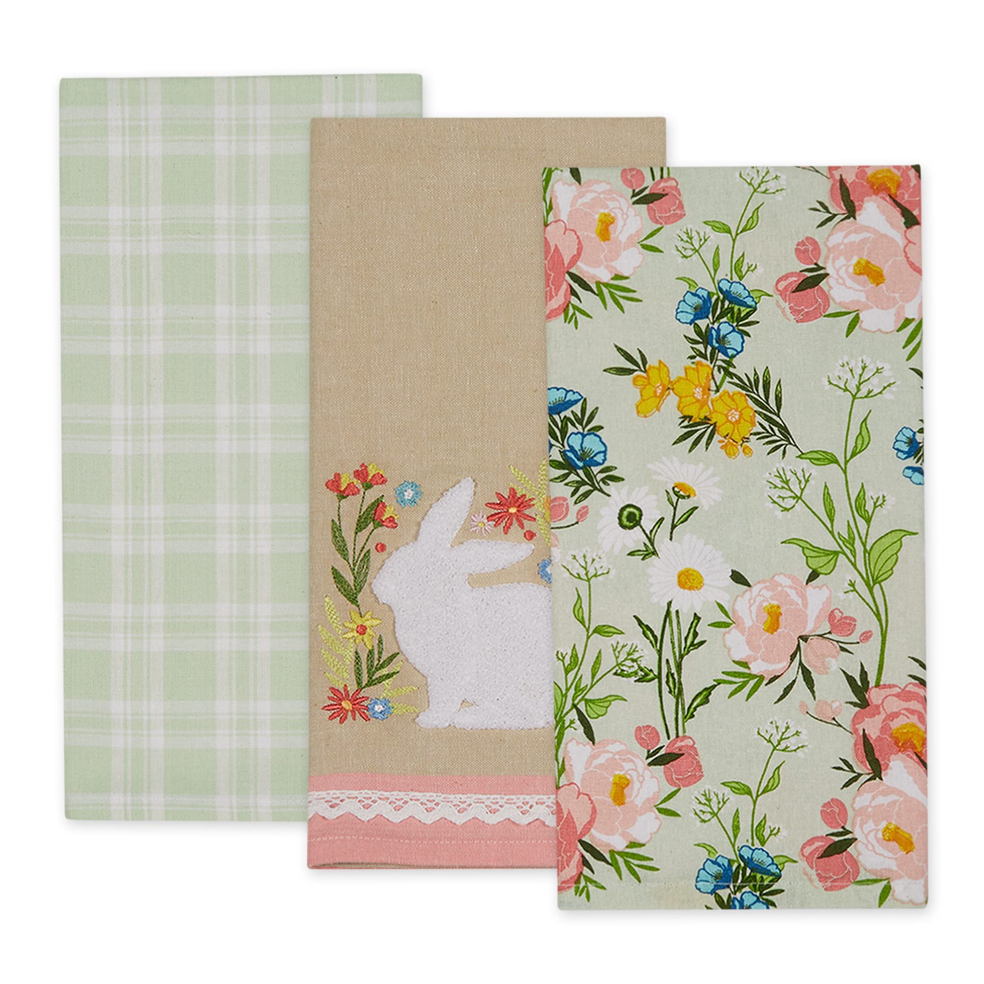 Dii Cottontail Cottage Spring Kitchen Collection, Dishtowel Set, 18X28, Floral Meadow, 3 Count