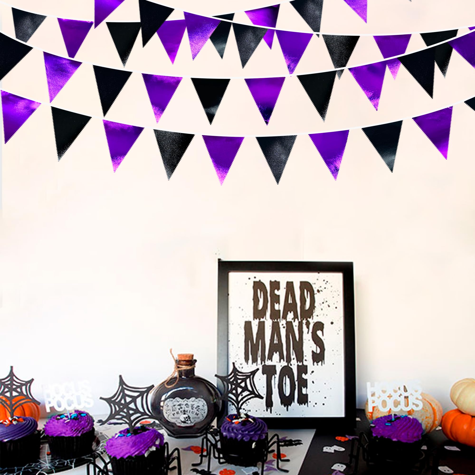 Purple And Black Party Decorations Metallic Fabric Triangle Pennant Banner Flag Bunting Garland For Graduations Birthday Retirem