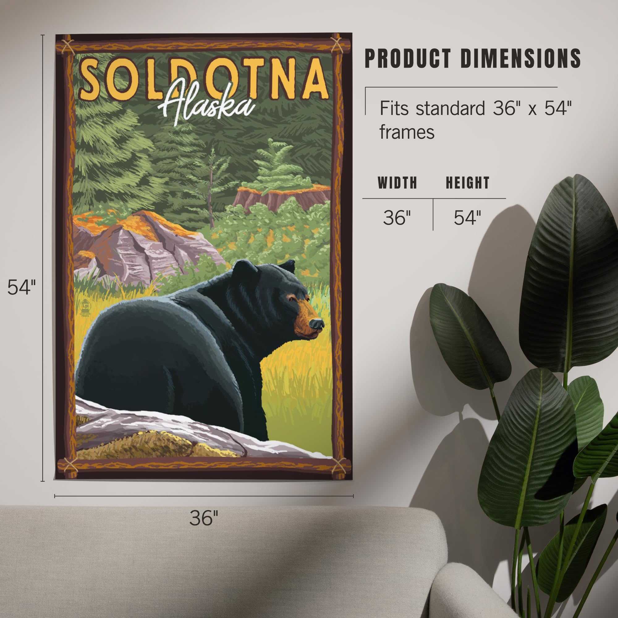 Lantern Press 36X54 Inch Giclee Art Print Wall Decor, Soldotna, Alaska, Black Bear In Forest