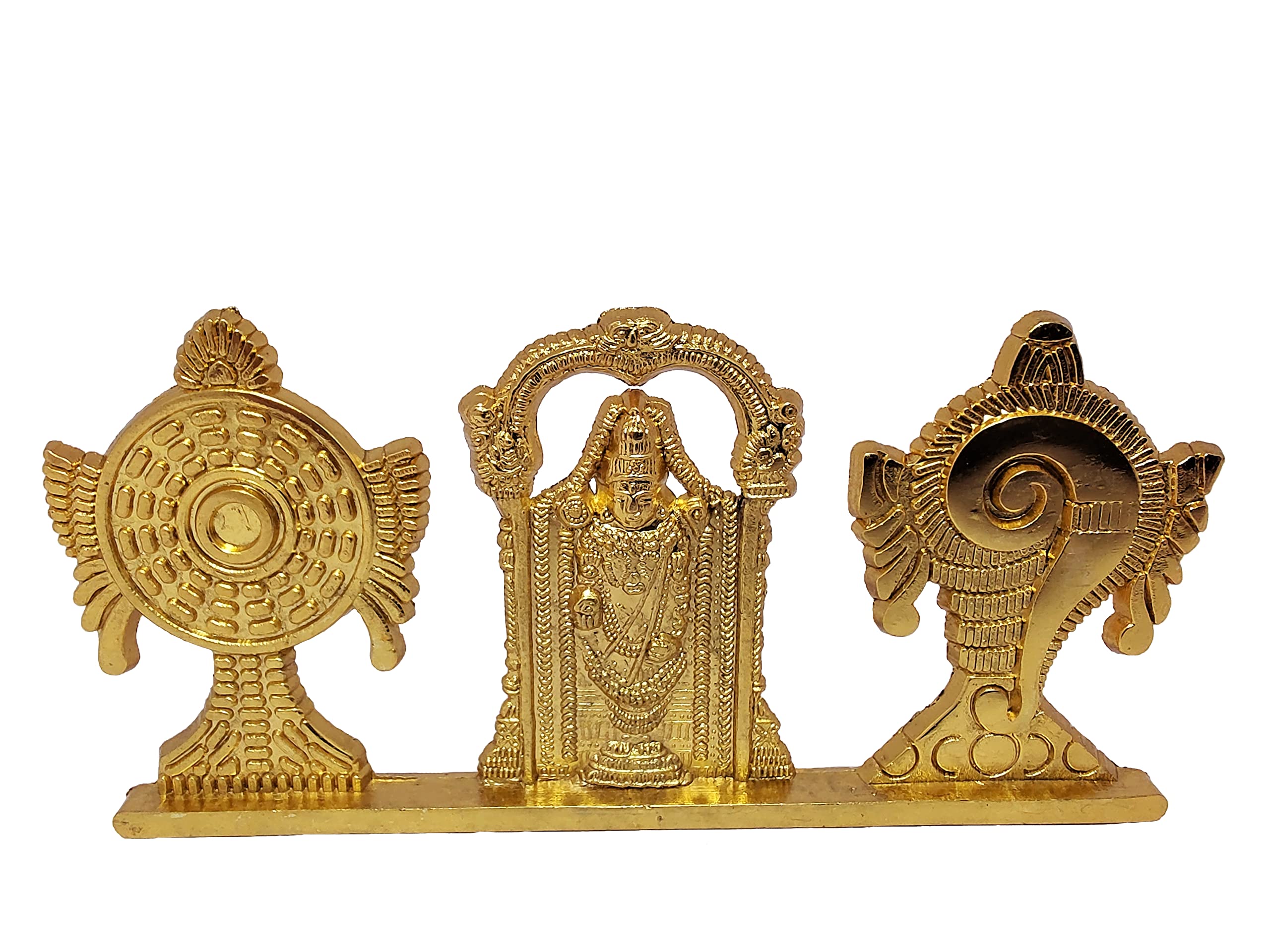 Kridaykraft Tirupati Balaji Symbol Stand Shankh Chakra With Balaji Statue Gold Plating Antique Decorative For Car Dashboard Home