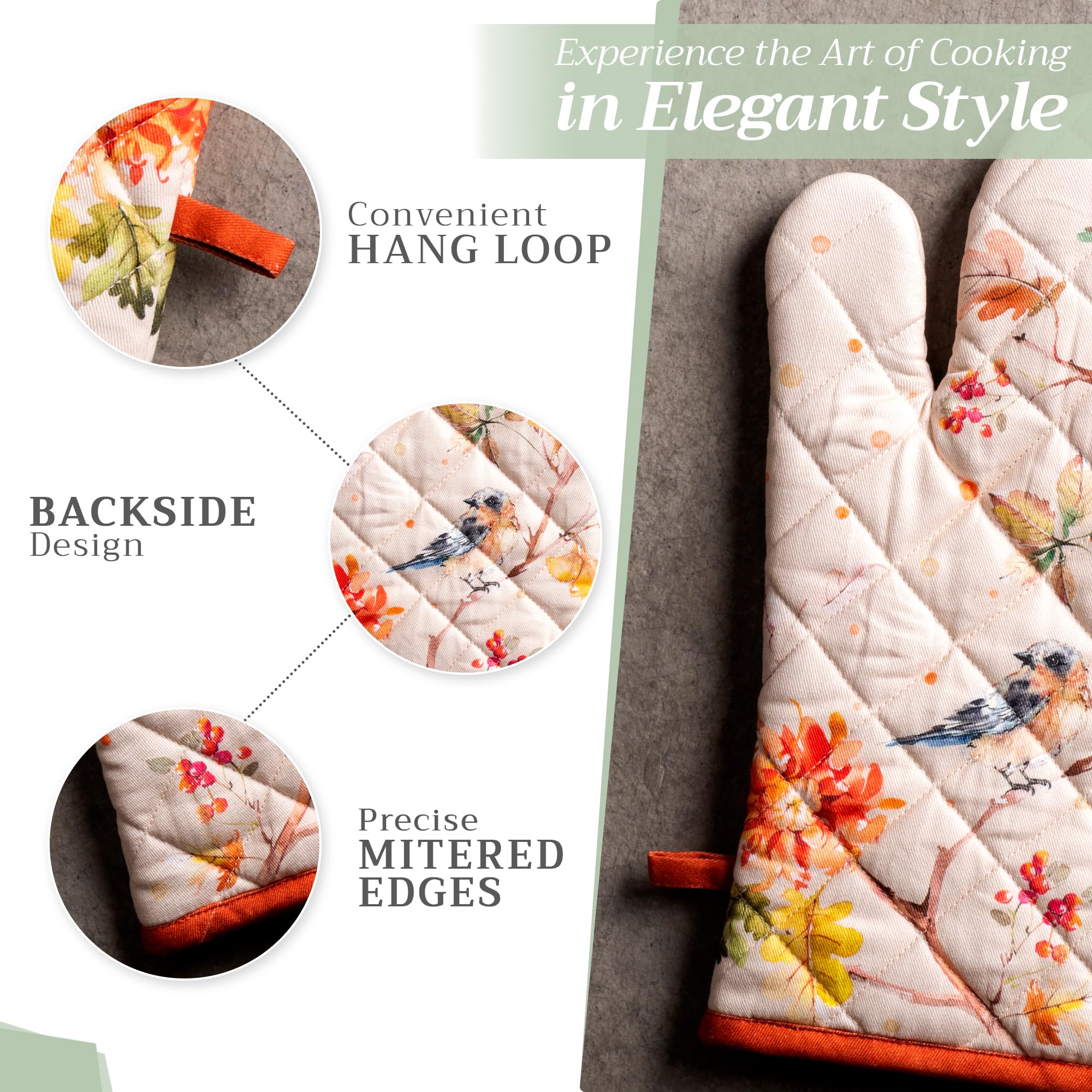 Maison d' Hermine Oven Mitt + Pot Holder 100% Cotton Kitchen Oven Mitt (7.5''x13'') & Pot Holder (8''x8'') for Gifts  Chef  Cooking  Baking  Grilling  Kelim - Prairie - Thanksgiving/Christmas
