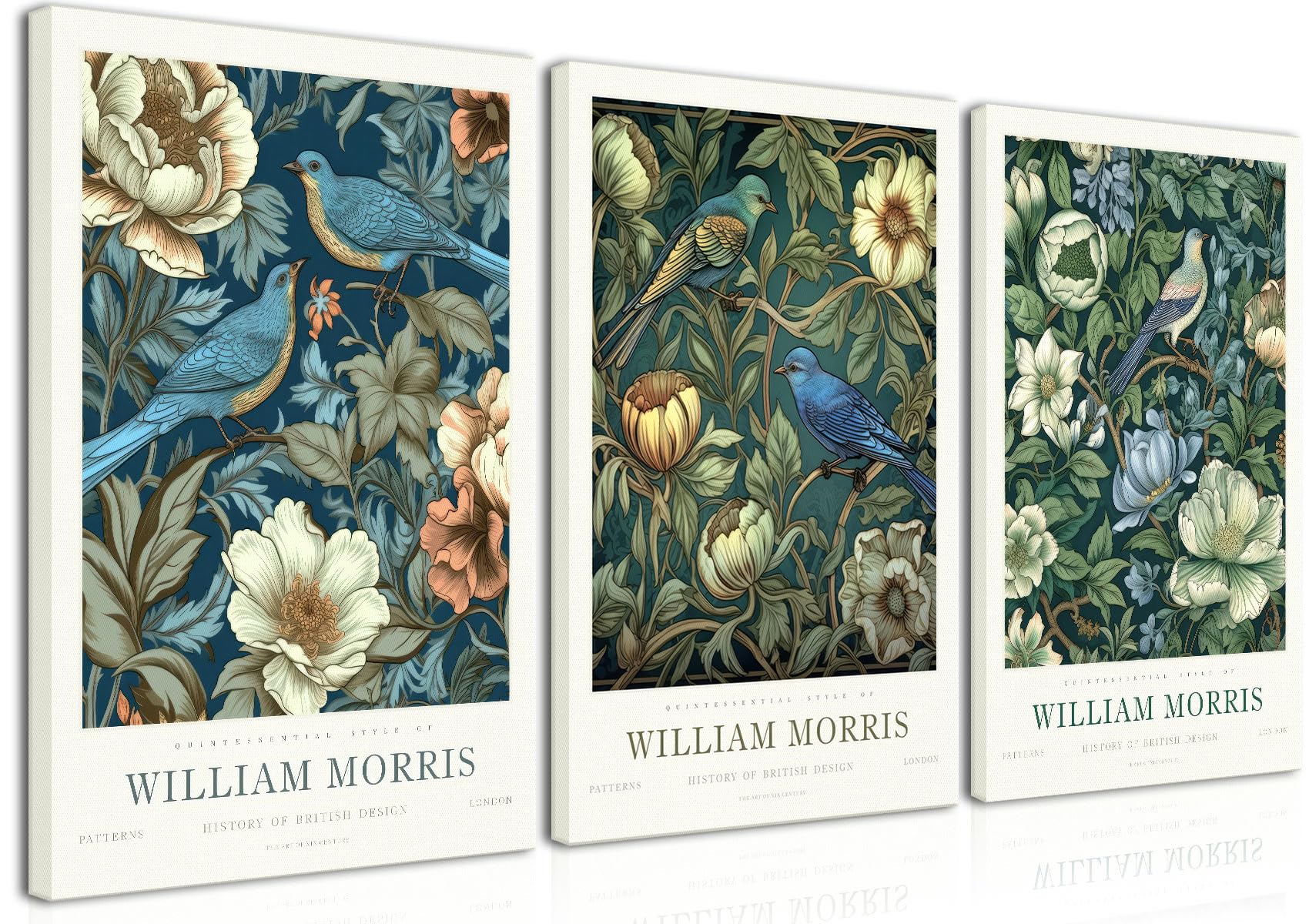 Djmwtb William Morris Canvas Wall Art Vintage Poster Prints Framed Set Of 3 Botanical Bird Aesthetic Pictures Gallery Artwork Pa