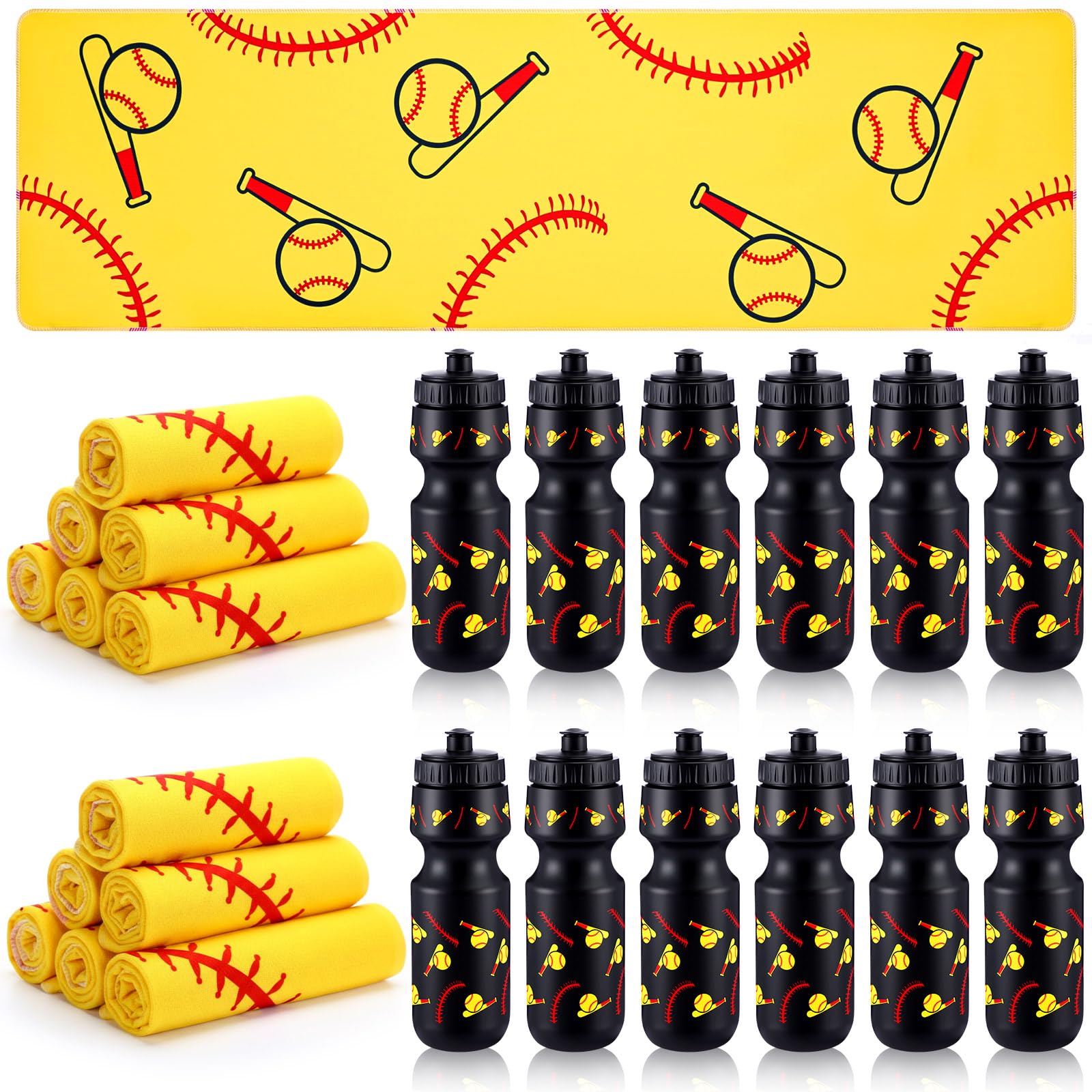 Reallnaive 24 Pcs Softball Party Gift Set Include 12 Softball Water Bottle 12 Softballs Cooling Towel Sports Themed Accessories 