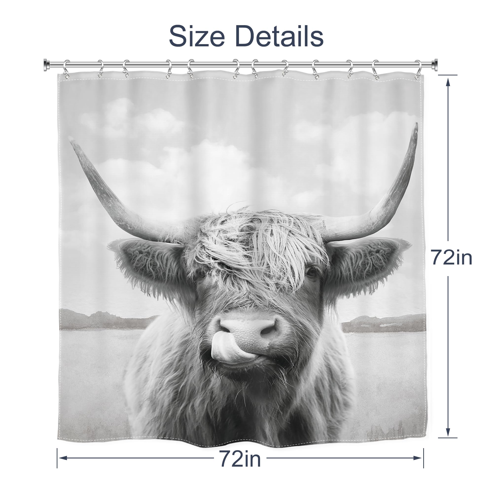 Ambzek Farmhouse Highland Cow Shower Curtain 72Wx72L Inch Rustic Cute Bull Western Country Funny Wildlife Farm Animal Artwork Cl