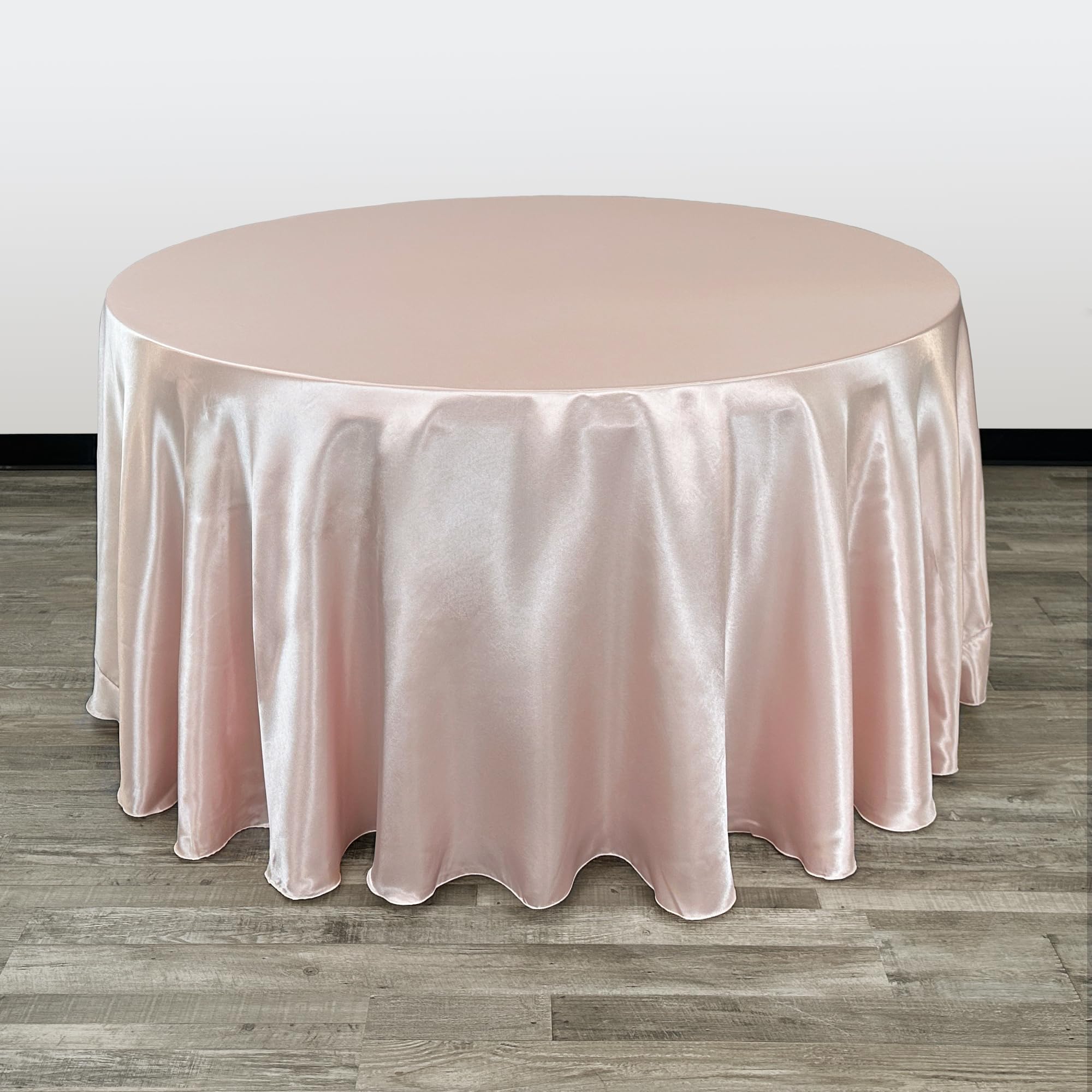 YOUR CHAIR COVERS - 120 inch Round Satin Tablecloth Blush, Round Table Linens for 5 ft Round Banquet Tables