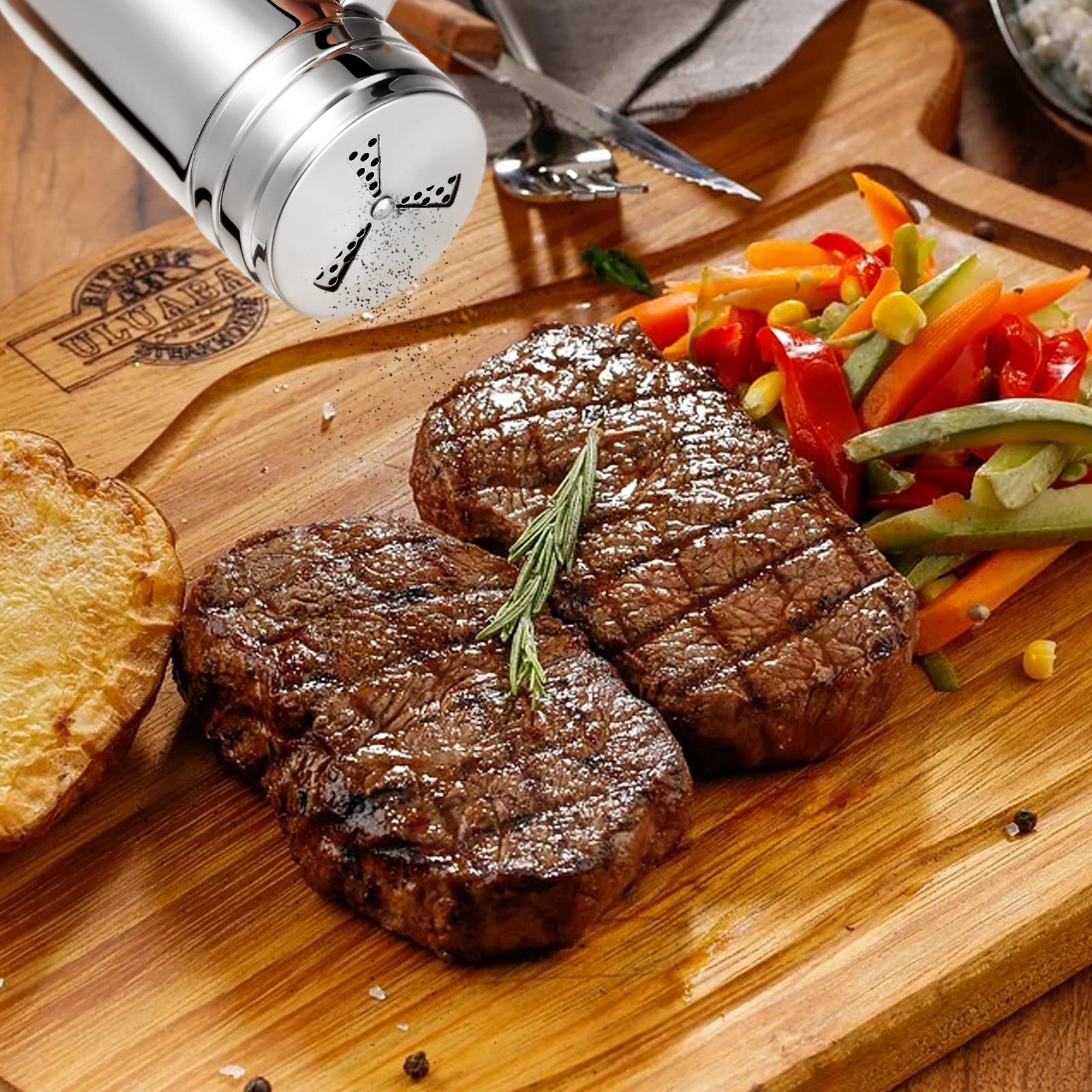 3 Pieces Seasoning Bottle With Handle Stainless Steel Spice Shaker Metal Versatile Dredge Shaker With Rotating Cover For Cooking