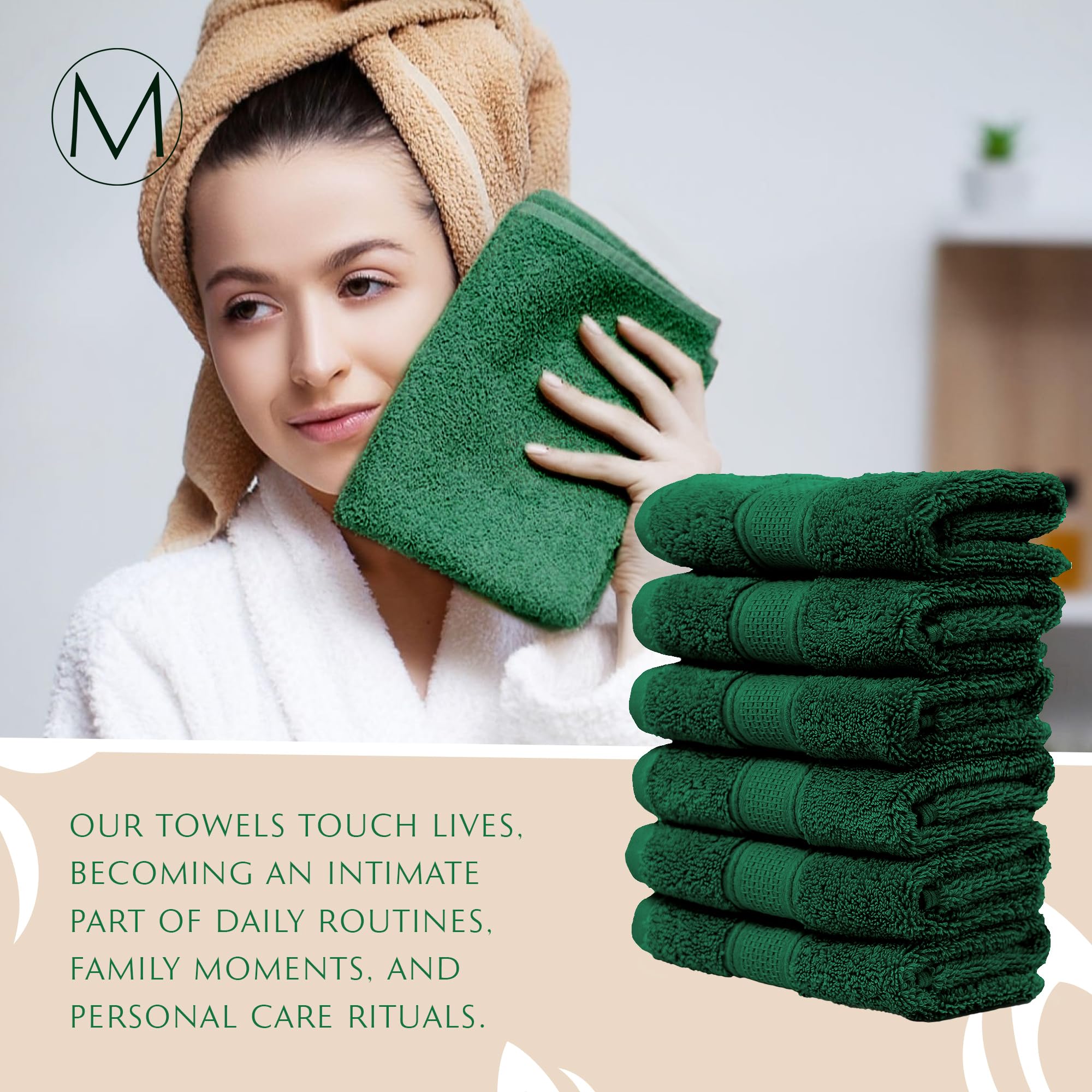 Maura 6-Pack Premium Turkish Washcloth Set - Ultimate Luxury with Soft  Thick  Super Absorbent  and Oversized Cotton Face Towels - Ideal for a Hotel & Spa Quality Experience in Classic Dark Green