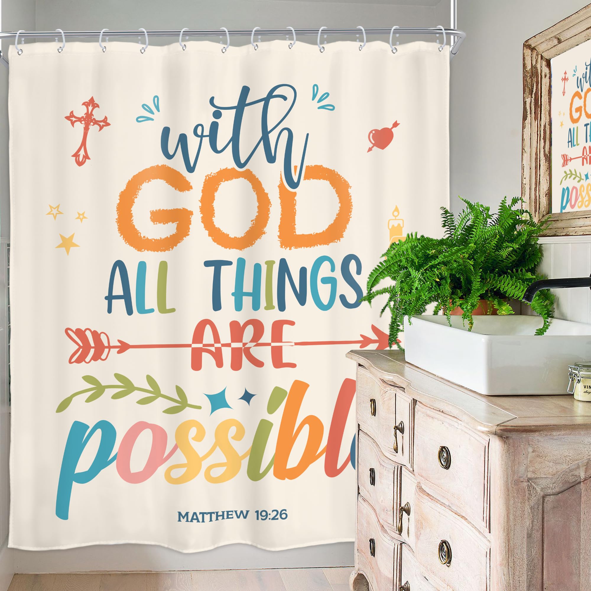 Homewelle Colorful Bible Verse Shower Curtain Inspirational Motivational Positive Quote Encouragement Scripture 60Wx72H Inch Mul