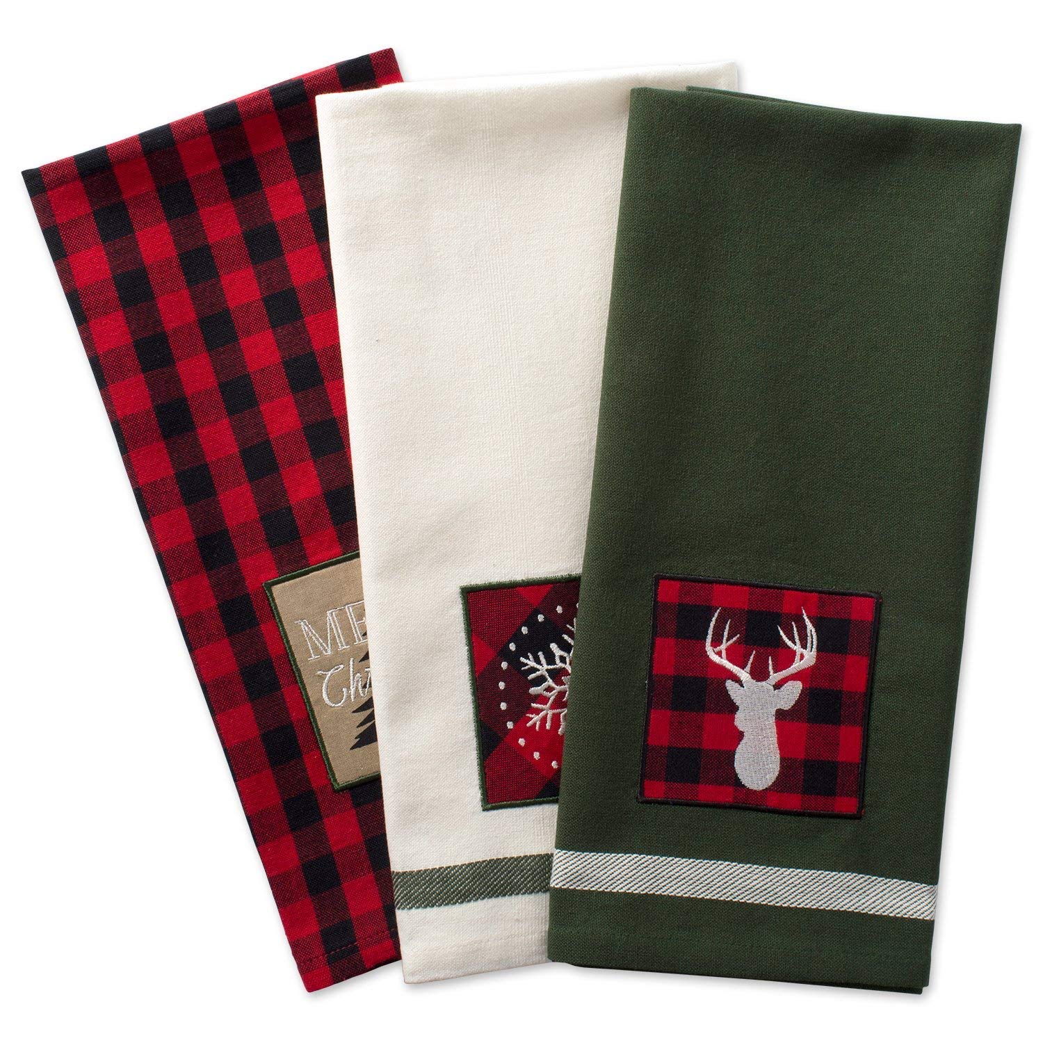 DII Holiday Kitchen Towels Embroidered Dish Towel Set, 18x28, Fireside, 3 Piece