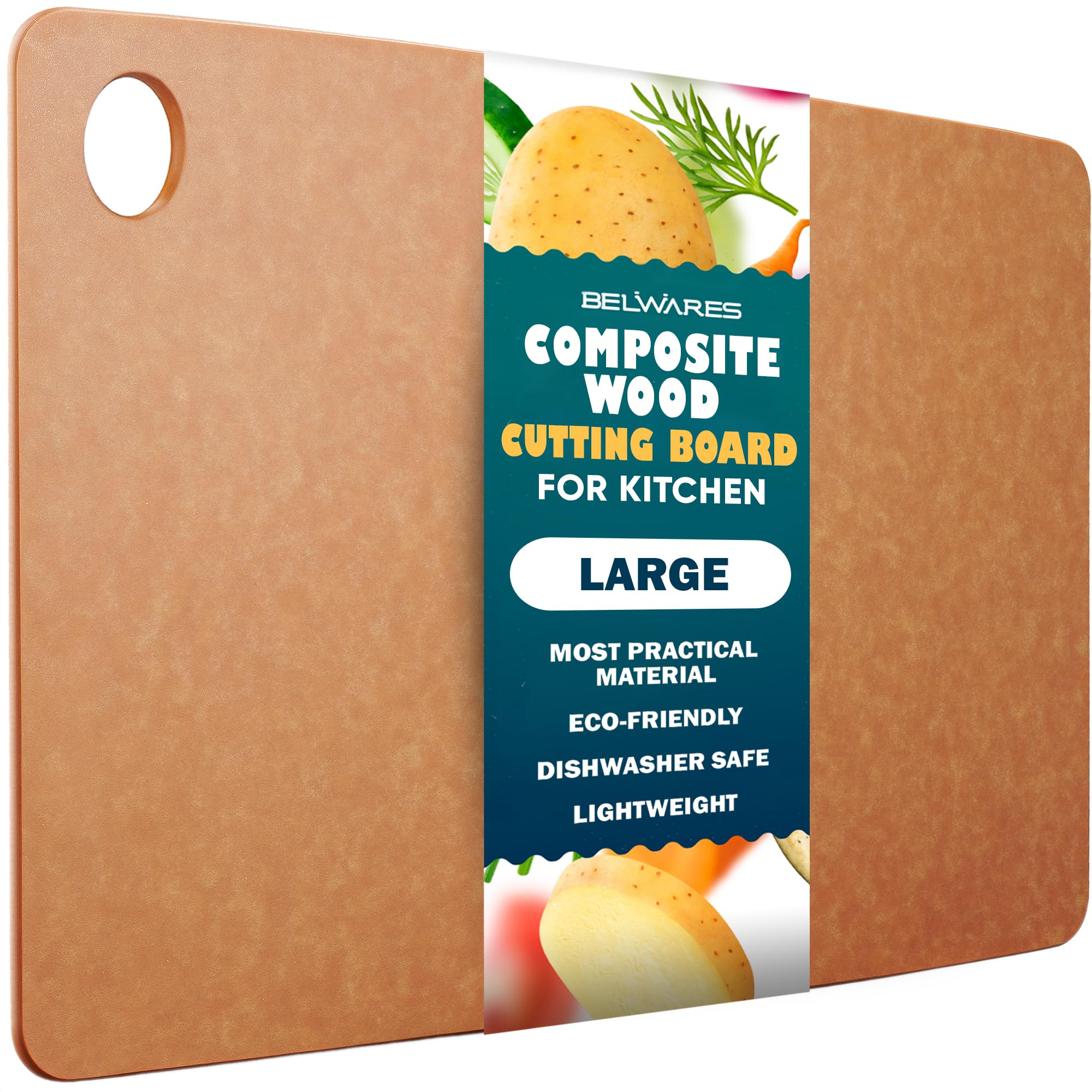 Dishwasher Safe Cutting Board for Kitchen - Large Composite Wood Cutting Board - Thin, BPA Free & Eco-Friendly Chopping Board, F