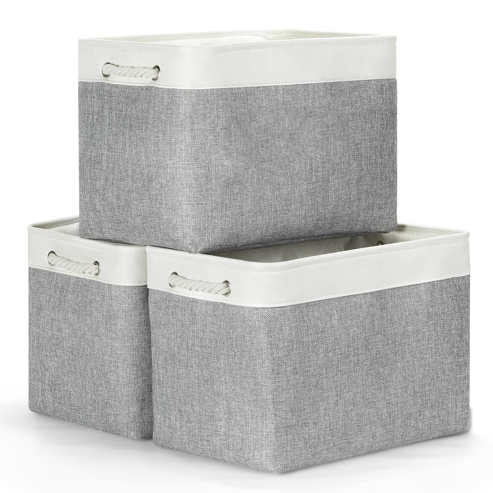 Bidtakay Large Storage Baskets For Organizing 3-Pack Fabric Closet Organizers Storage Bins With Handles 16X11.8X11.8 In Collapsi