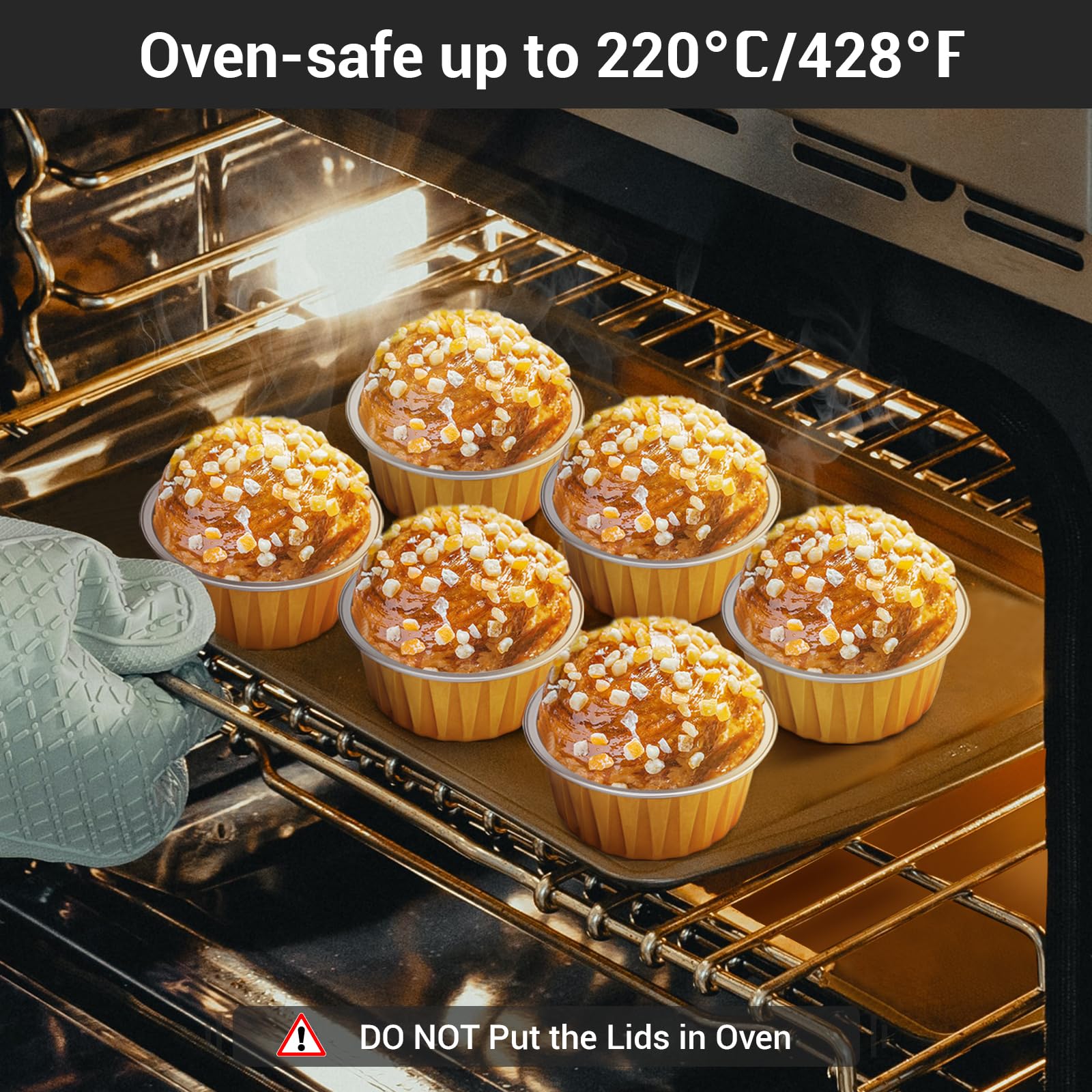 Eusoar Disposable Ramekins, Gold 50Pcs 5Oz Mini Aluminium Foil Baking Cups With Lids Creme Brulee Cupcake Liners, Desert Cheesec