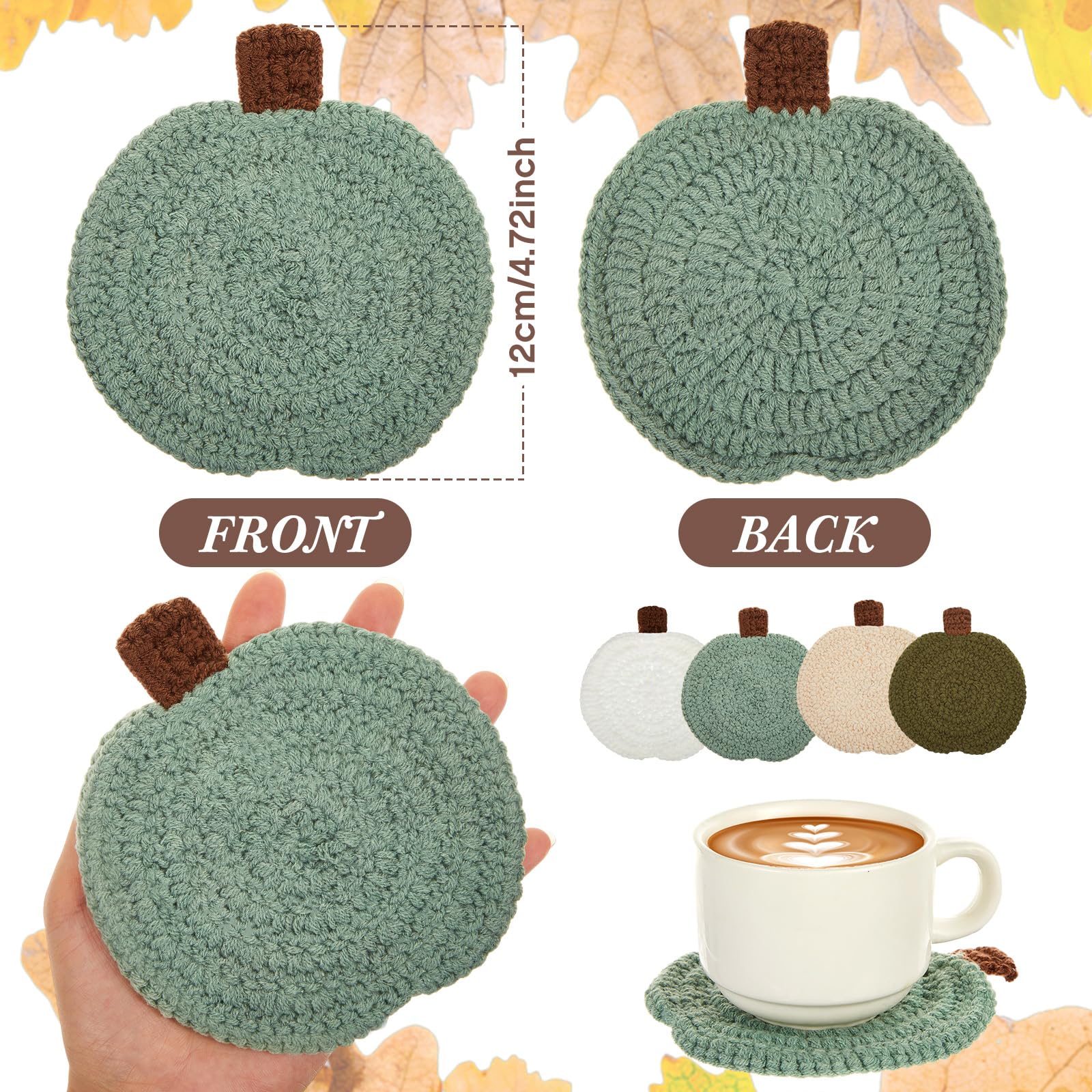 Hushee 4 Pcs Fall Crochet Coasters Thanksgiving Pumpkin Coaster 4.72 Handmade Woven Pumpkin Drink Cup Pad Mats for Autumn Harves