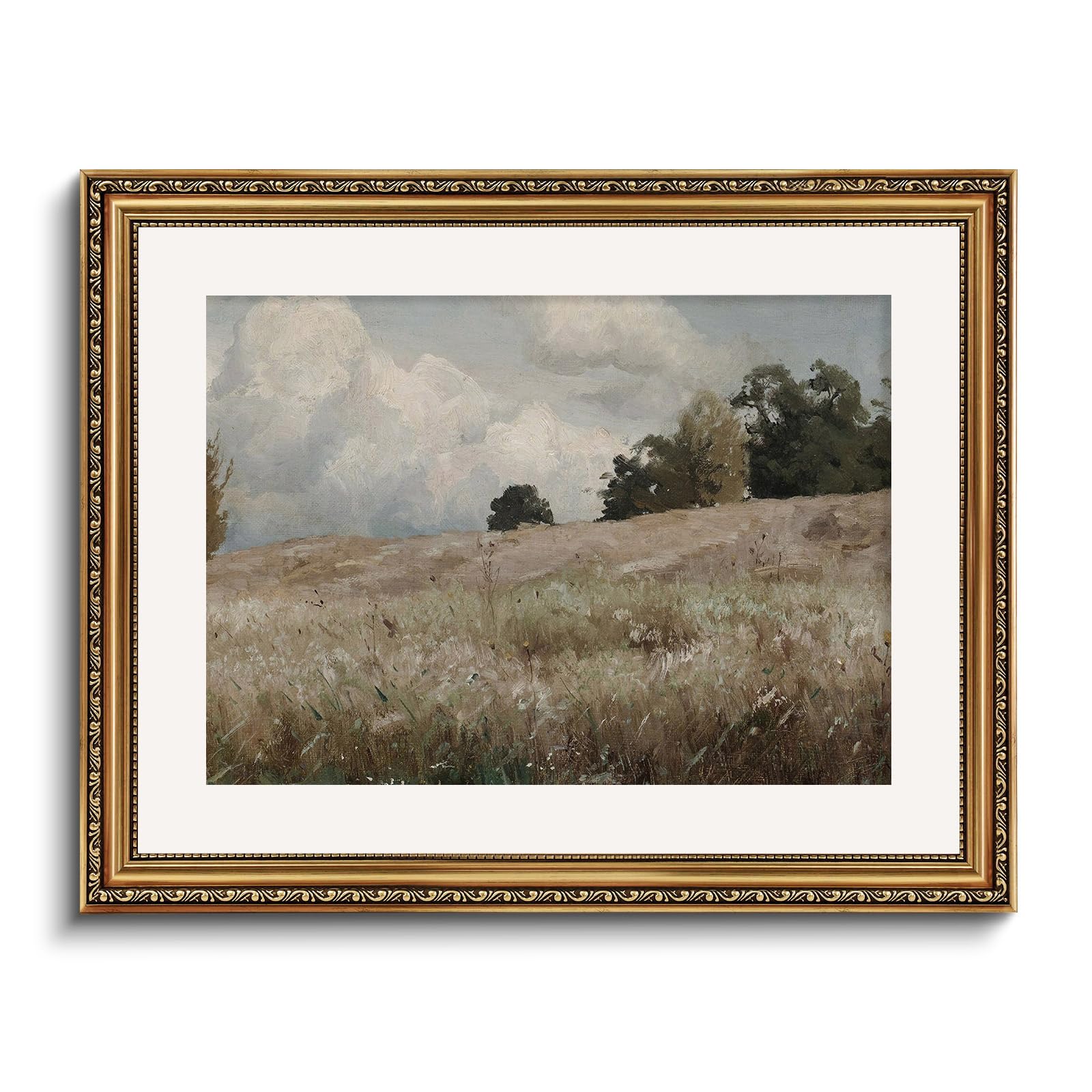 Insimsea Retro Gold Framed Wall Art, Home Room Corn Field Scenery Vintage Wall Decor, Canvas Print Artwork, Farmhouse Country De