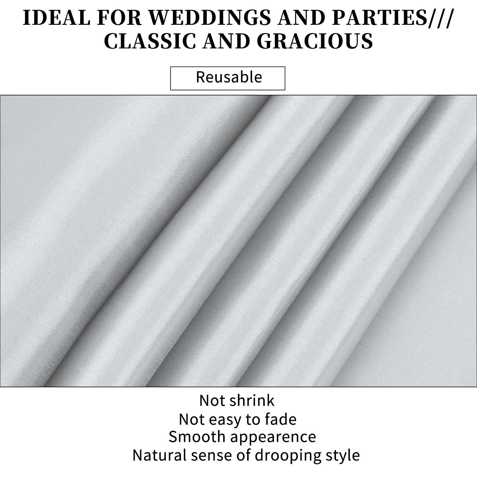 10-Pack Silver 12 X 108 Inches Long Premium Satin Table Runner For Wedding, Decorations For Birthday Parties, Banquets, Graduati