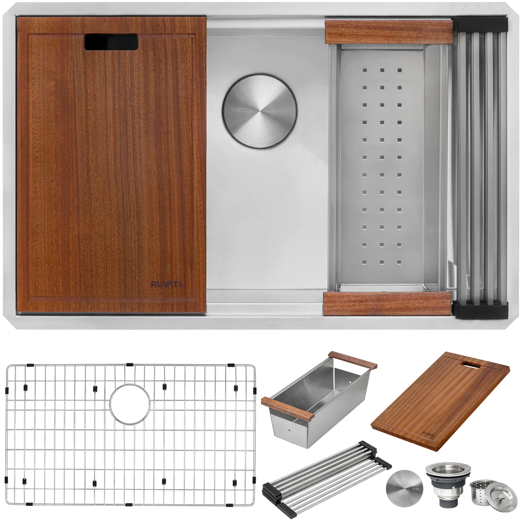 Ruvati 30-Inch Workstation Ledge Undermount 16 Gauge Stainless Steel Kitchen Sink Single Bowl - Rvh8310